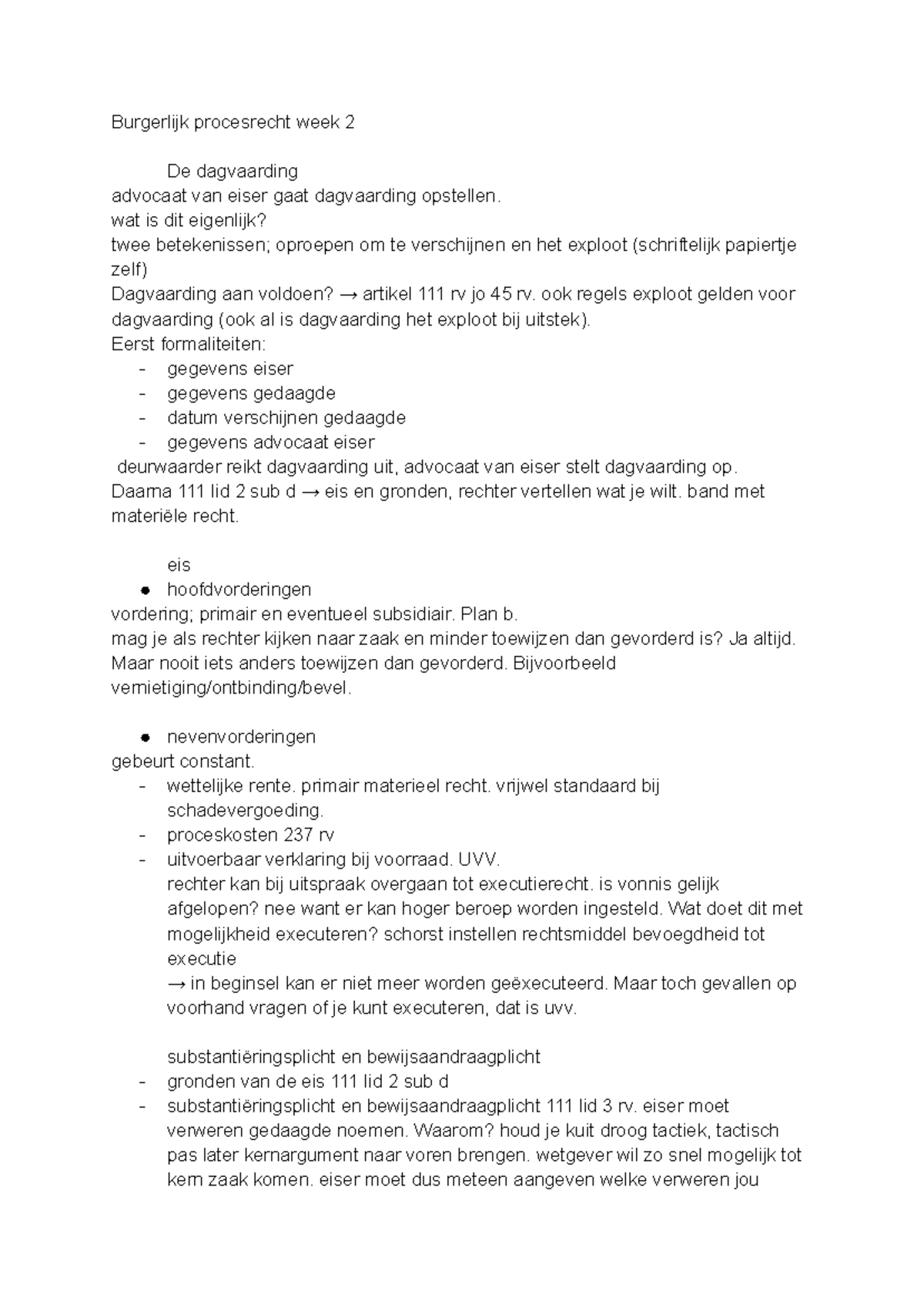 Burgerlijk Procesrecht Week 2: De Dagvaarding en Procedurele Regels ...