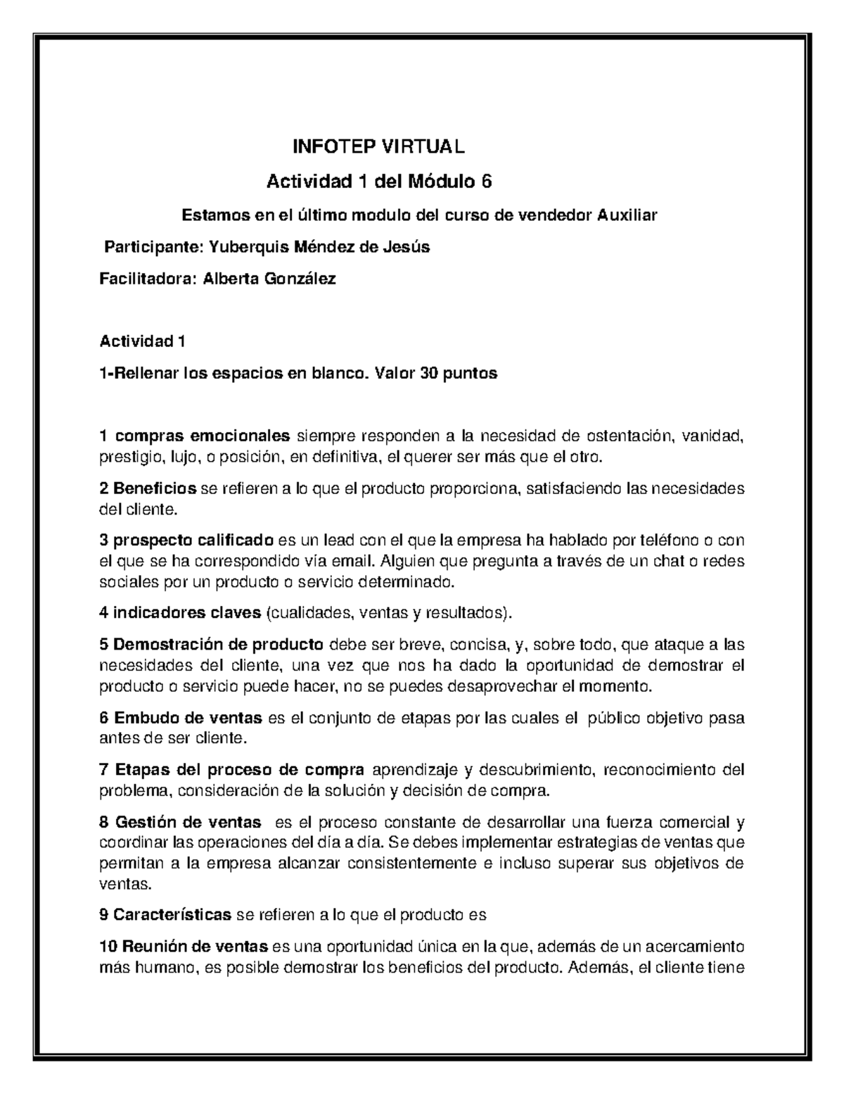 Actividad 1 del Módulo 6: Estrategias y Conceptos Clave en Ventas - Studocu