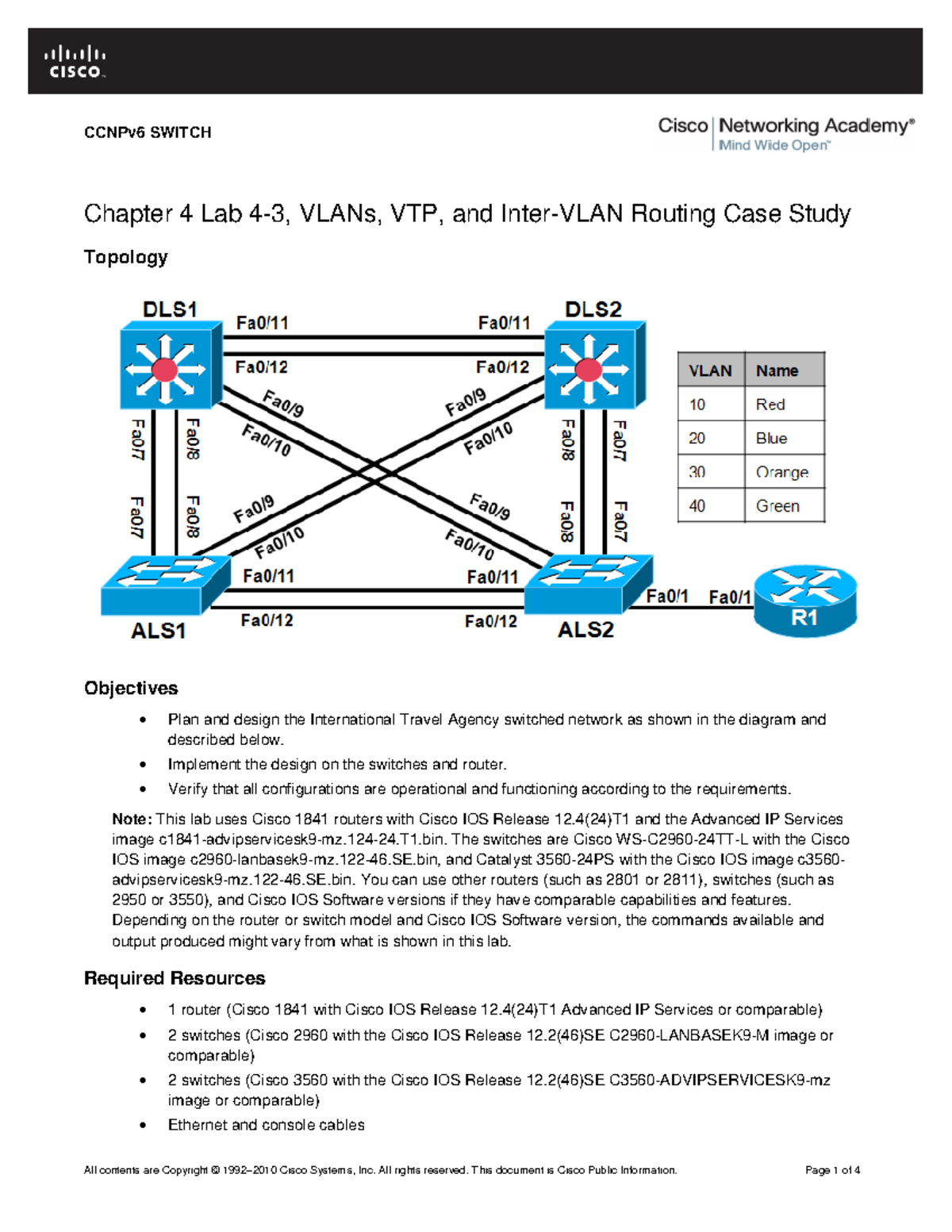 CCNPv 6 Switch Lab4-3 VLAN Case Study Student - Chapter 4 Lab 4-3 ...