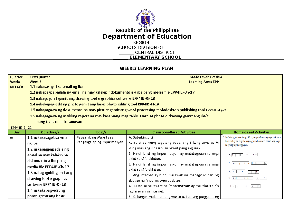 WLP EPP W7 - WLP - Republic of the Philippines Department of Education ...