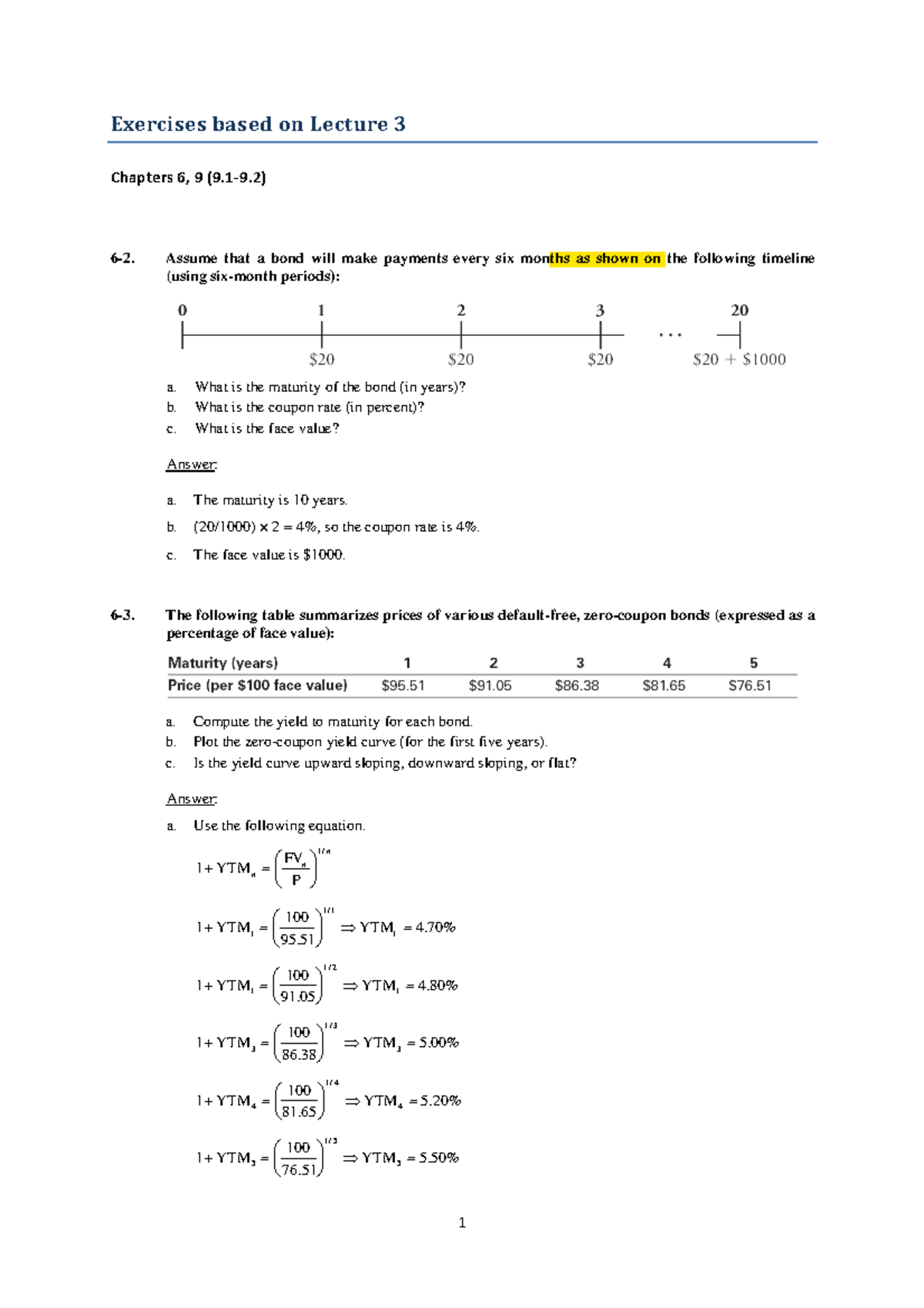 Stock Valuation Exercises - Lecture 3 (Chapters 6, 9) - Studeersnel