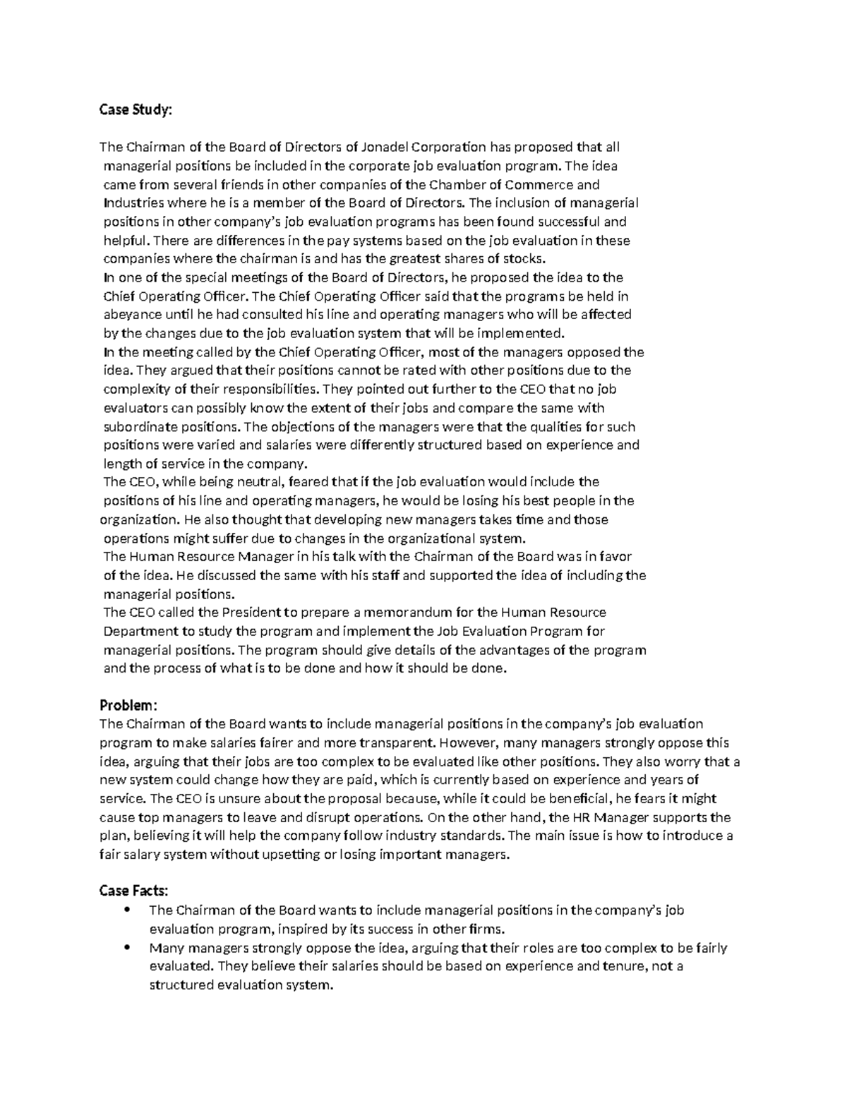 Case Study 6: Evaluating Managerial Positions at Jonadel Corp - Studocu