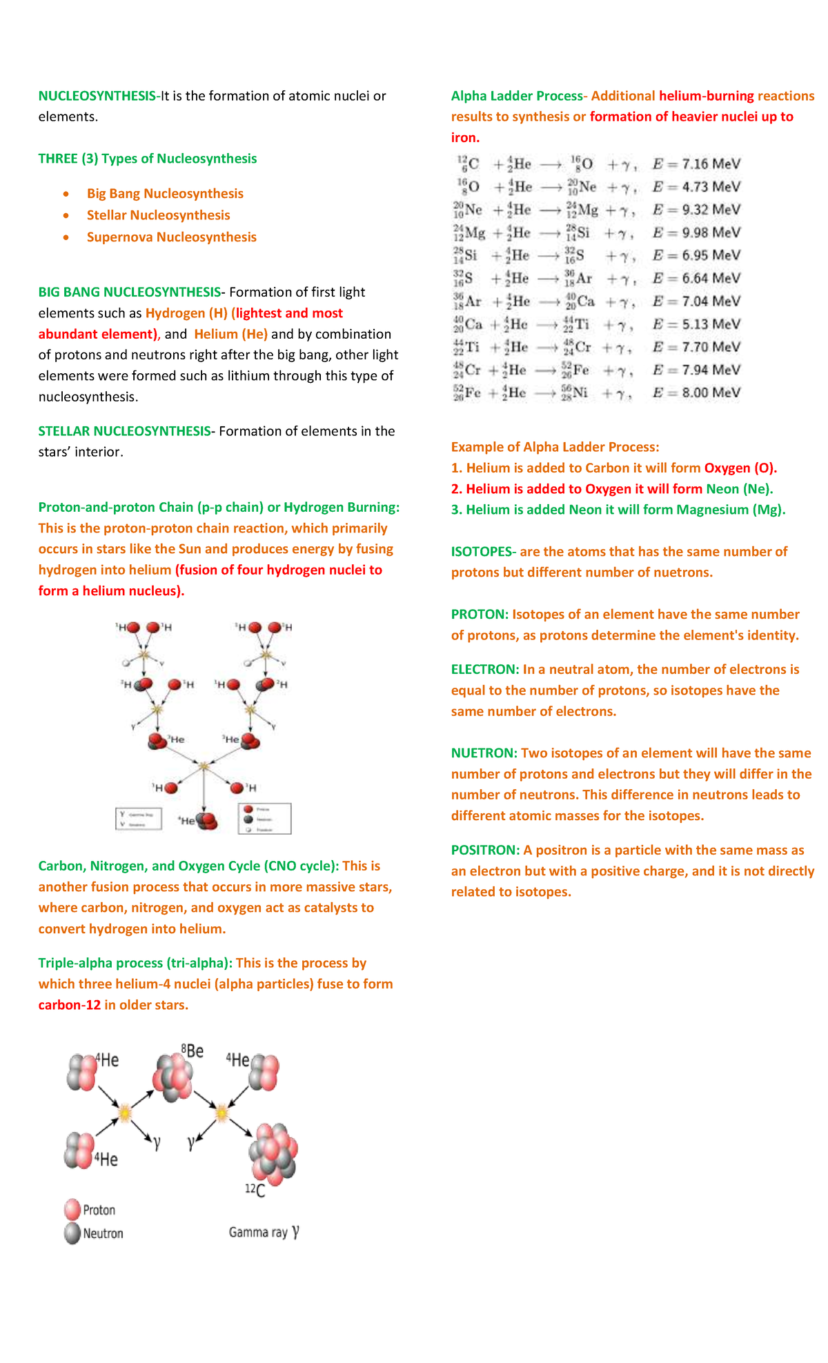 Physcie- Nucleosynthesis Overview - Review Notes and Key Concepts - Studocu