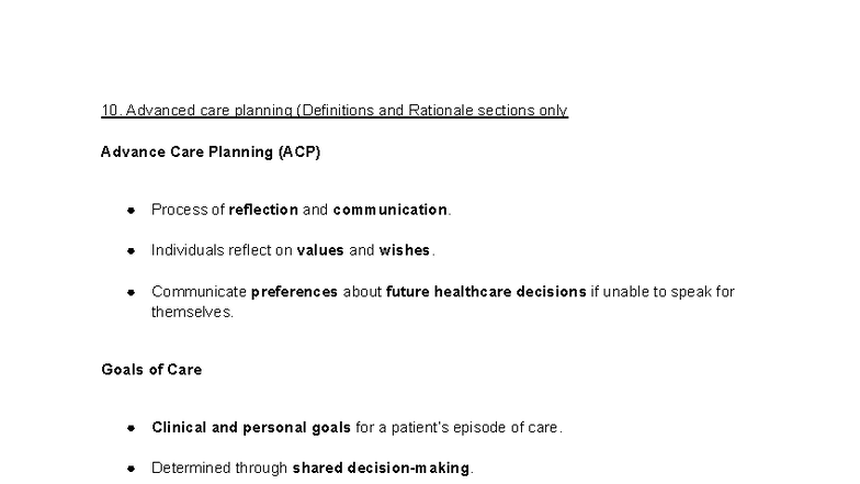 Advanced Care Planning & Stroke Management Notes (Course Code: ACP 101 ...