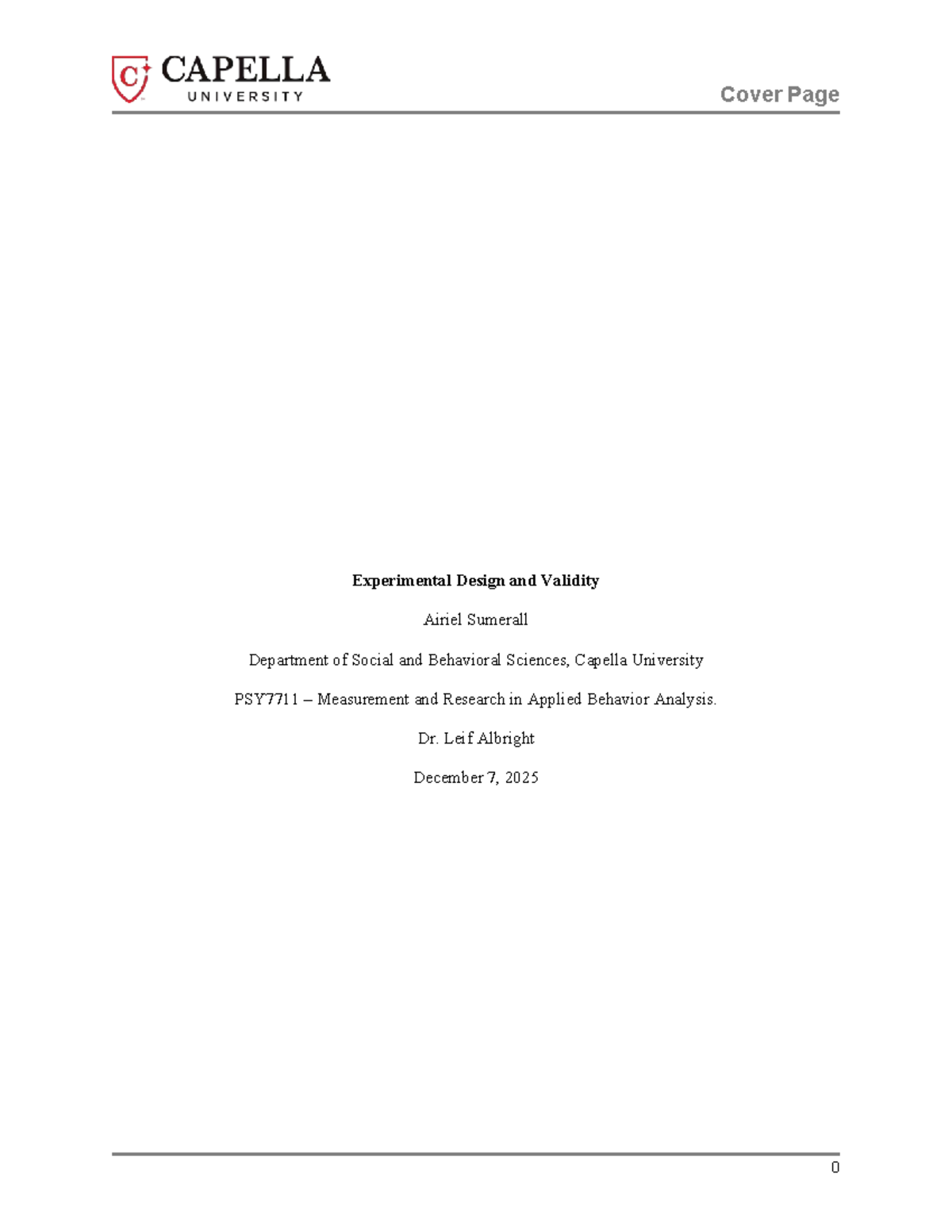 PSY7711 Assignment 9: Validity in Experimental Design - Studocu