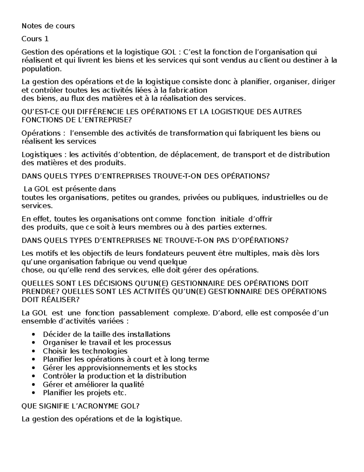 OPER10500 Gestion des opérations: Formules et Tables pour l'Intra - Studocu