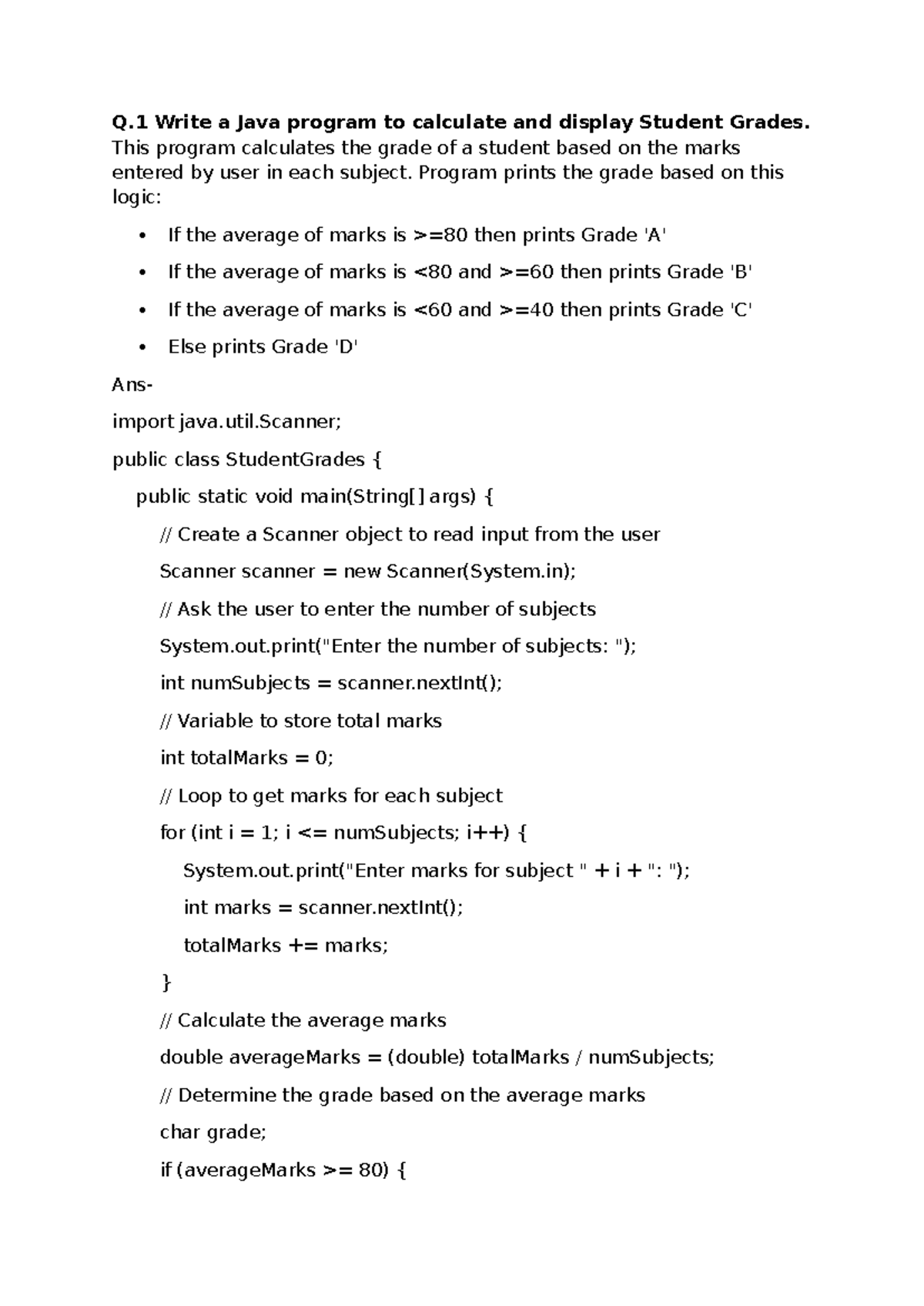 IT(802) quesans - practical of class 12 - Q Write a Java program to ...