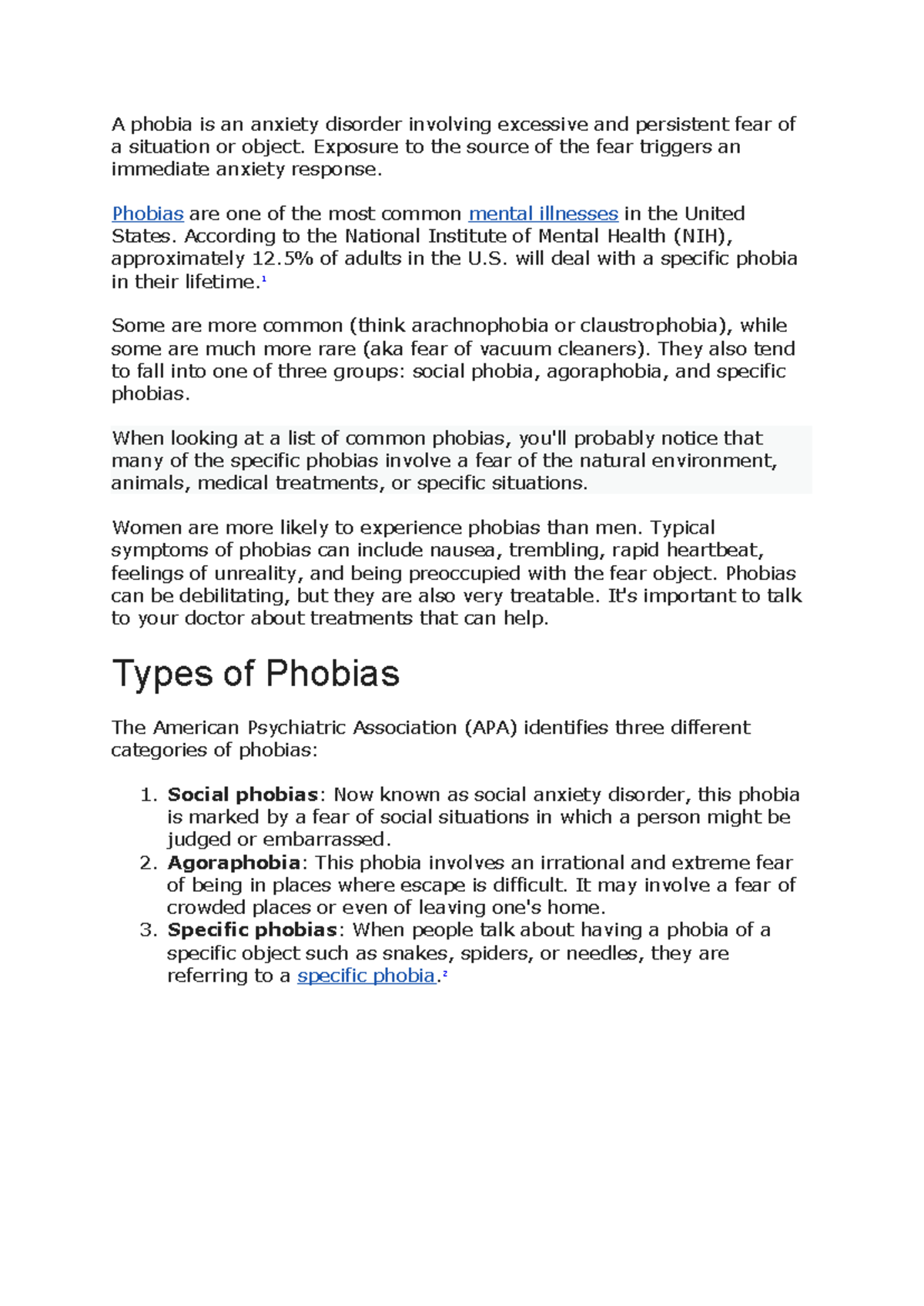 Phobias: A Comprehensive Overview for Psychology 101 Final Exam - Studocu