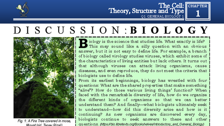 General Biology 1: Chapter 1 - The Cell Theory and Structure - Studocu