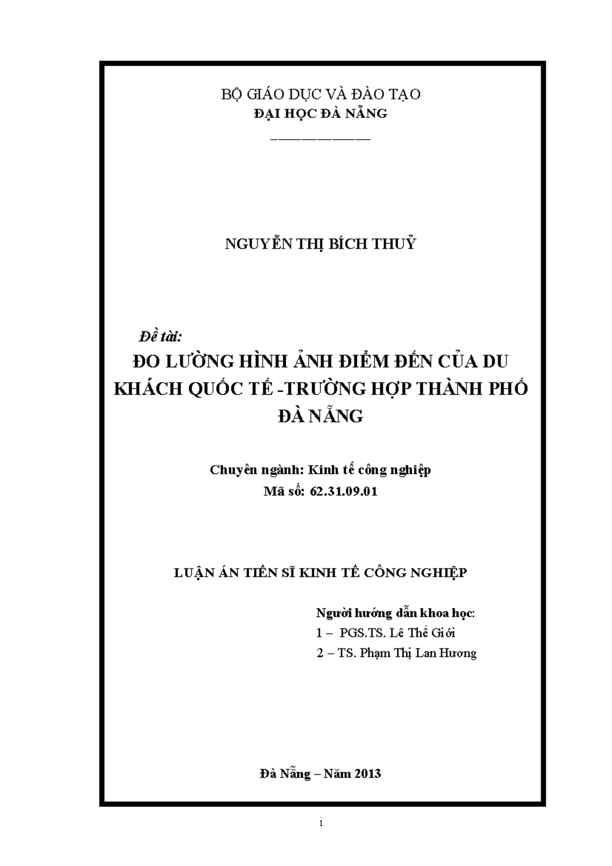 Luận Văn Tiến Sĩ: Đo Lường Hình Ảnh Điểm Đến Du Khách Quốc Tế Tại Đà ...