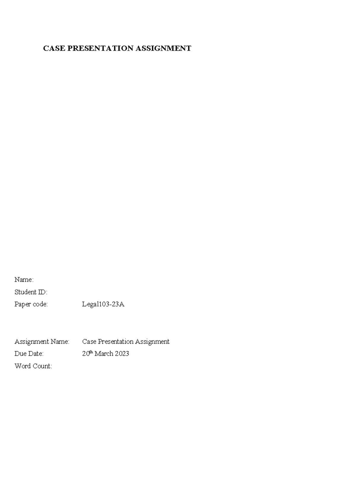 Case presentation assignment - CASE PRESENTATION ASSIGNMENT Name ...