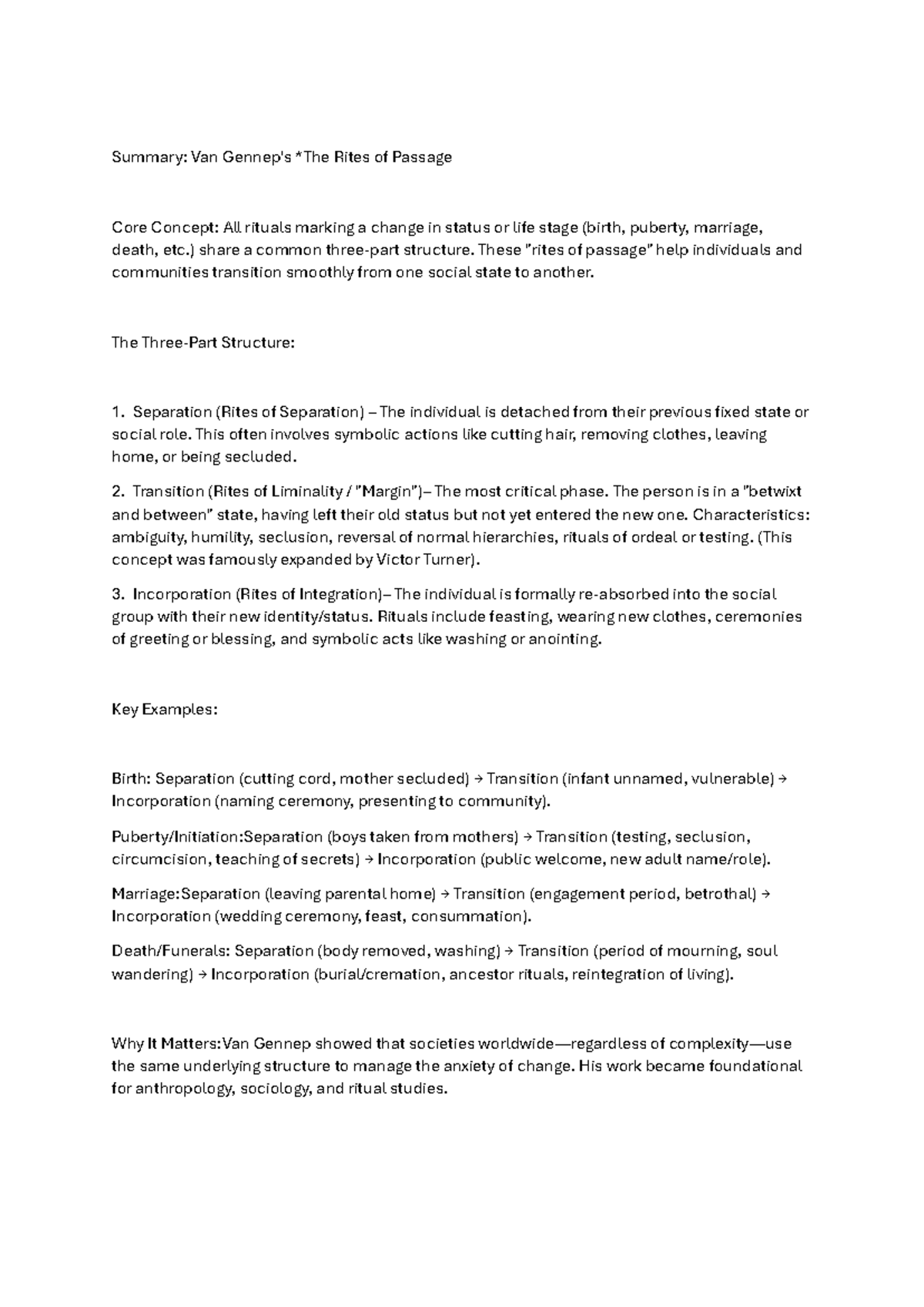 Van Gennep's Rites of Passage Summary: Core Concepts & Structure - Studocu