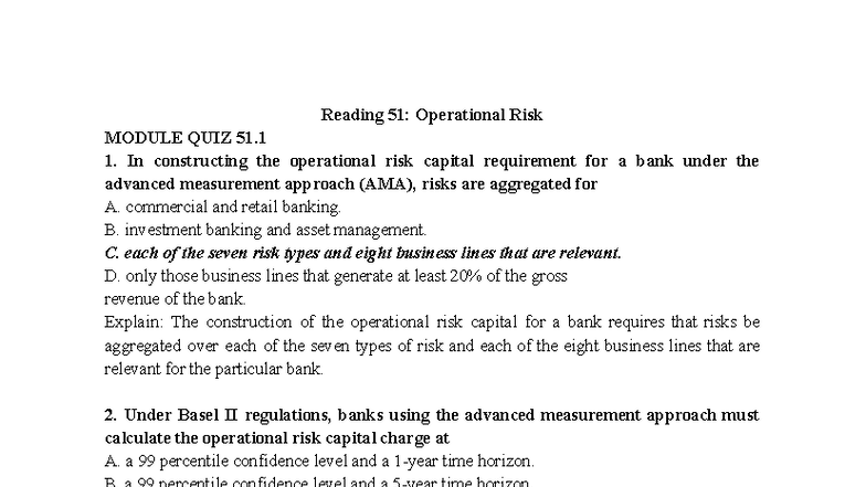 FRM - Operational Risk & Stress Testing Module Quiz 51 & 52 - Studocu