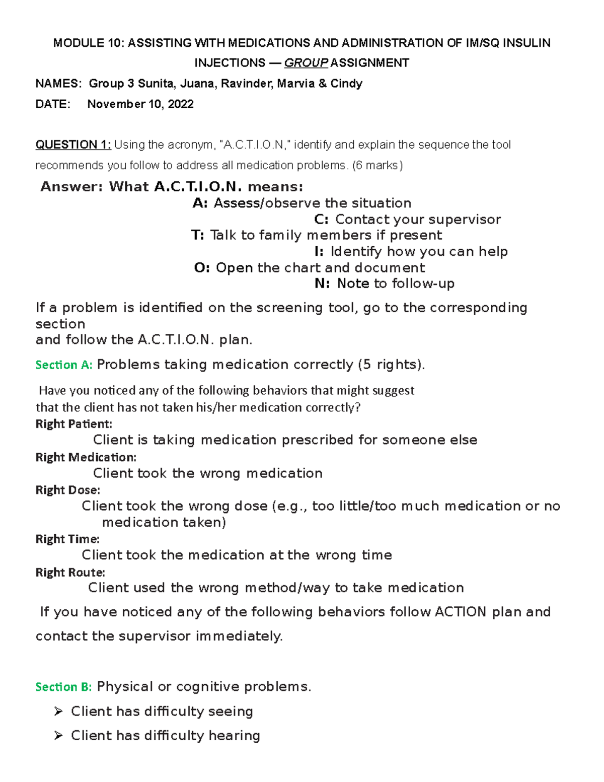 Module 10: Group 3 Medication Administration Assignment - Studocu