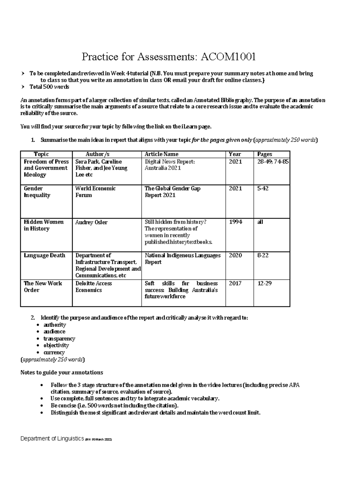ACOM1001 instructions Pfor A annotation 2022 - Practice for Assessments ...