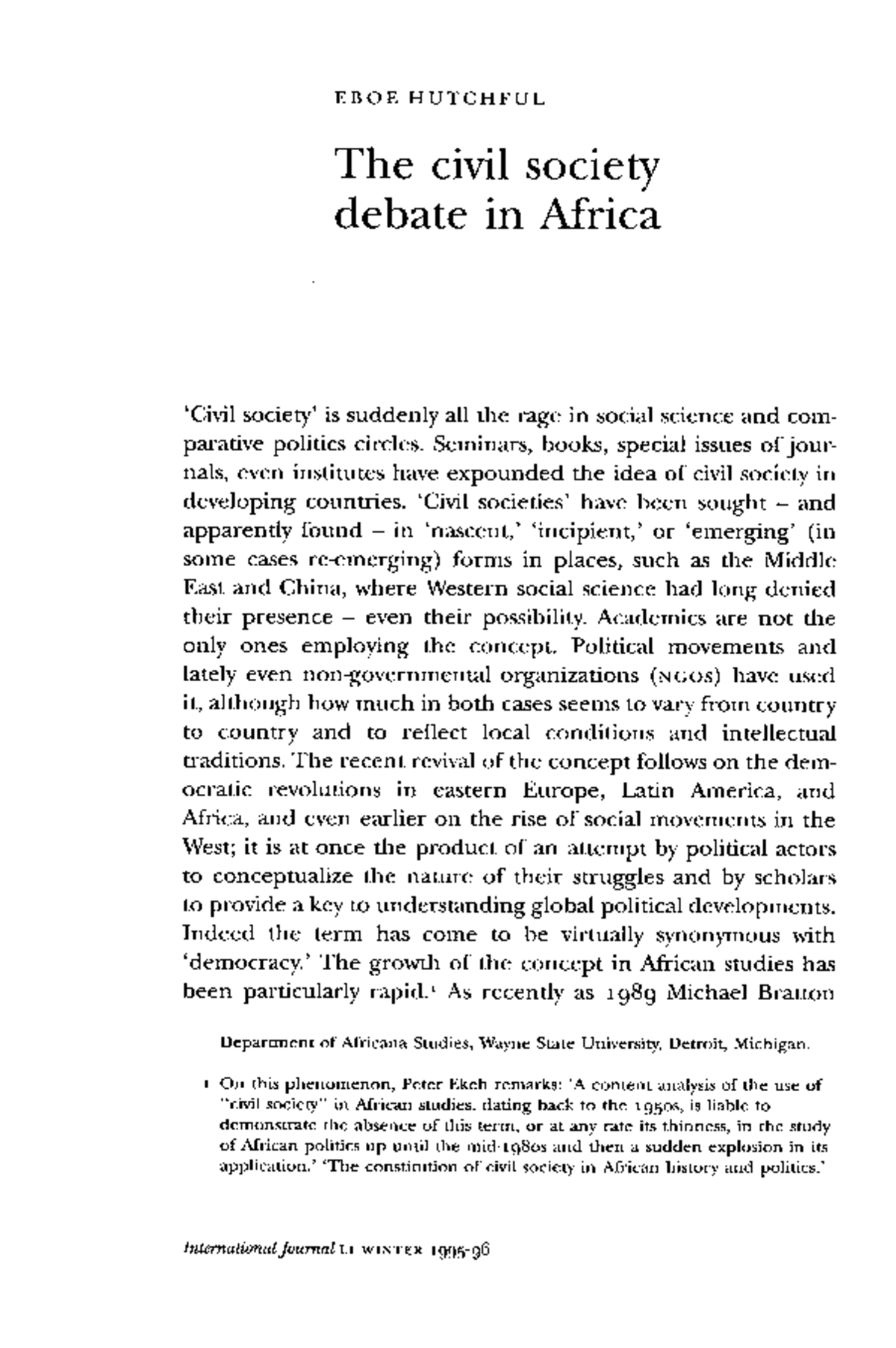 The Civil Society Debate in African Studies: Insights & Challenges ...