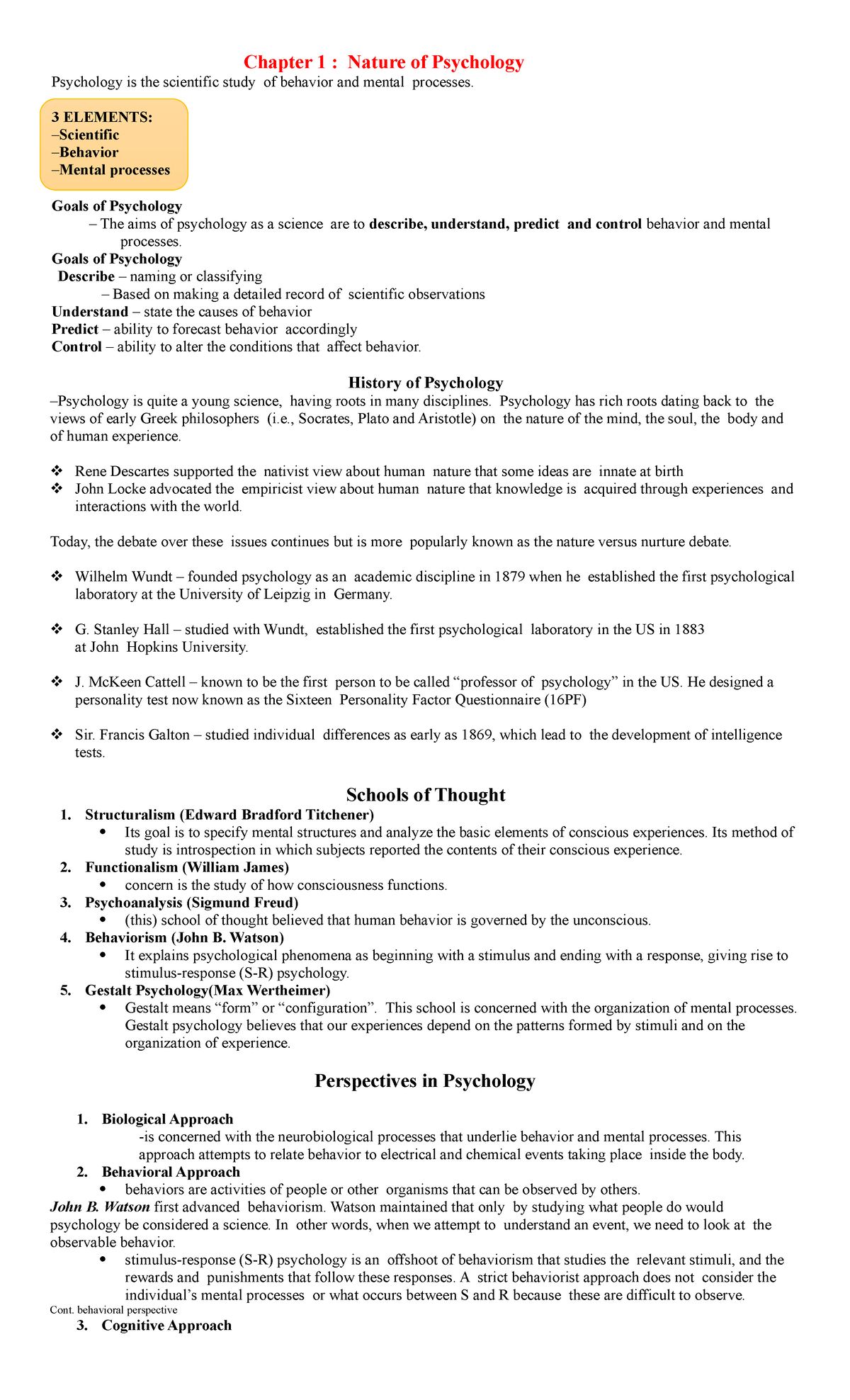 C1 Nature of Psychology: Understanding Behavior and Mental Processes ...