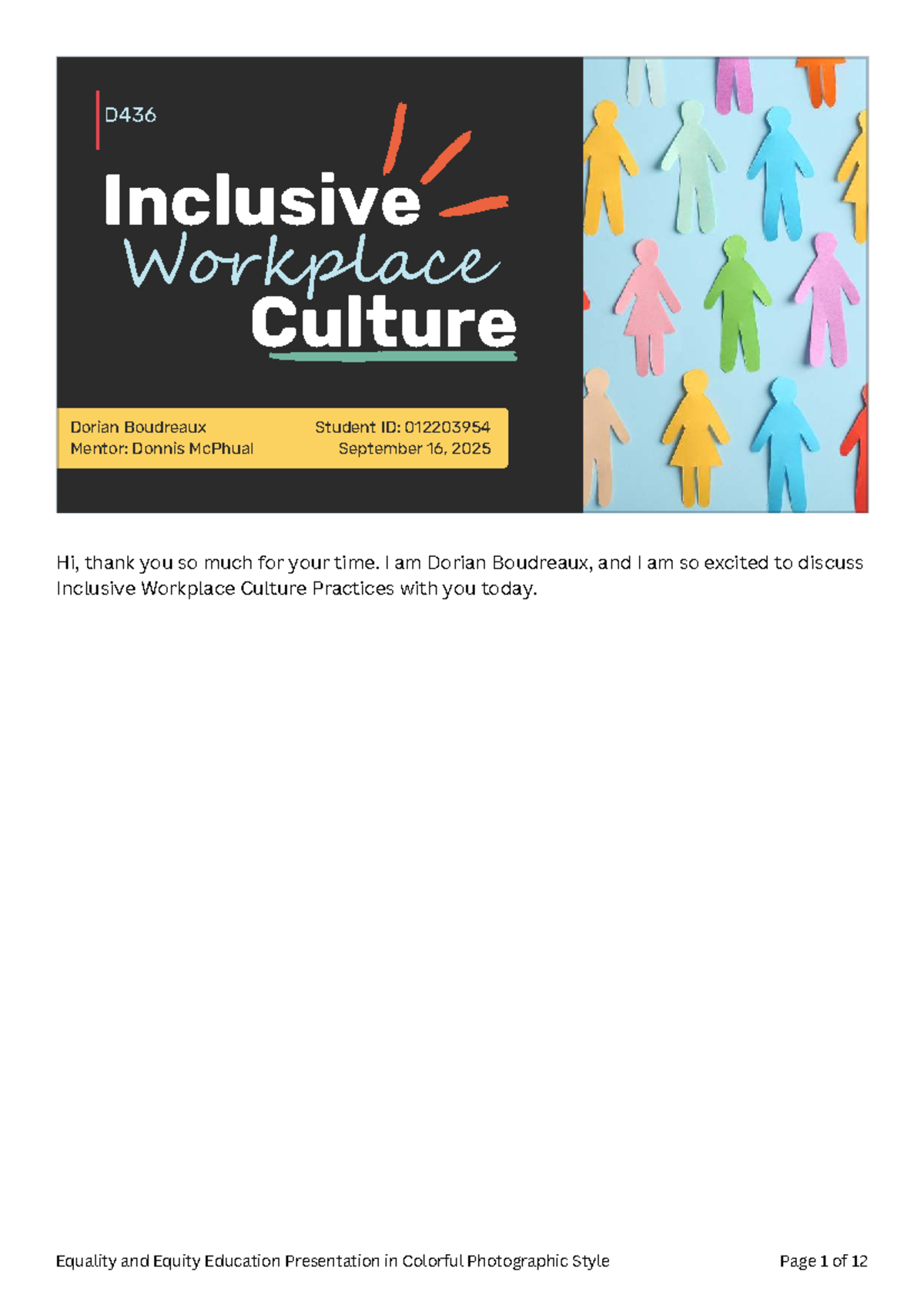 D436 Inclusive Workplace Culture: Strategies for Equity and Diversity ...