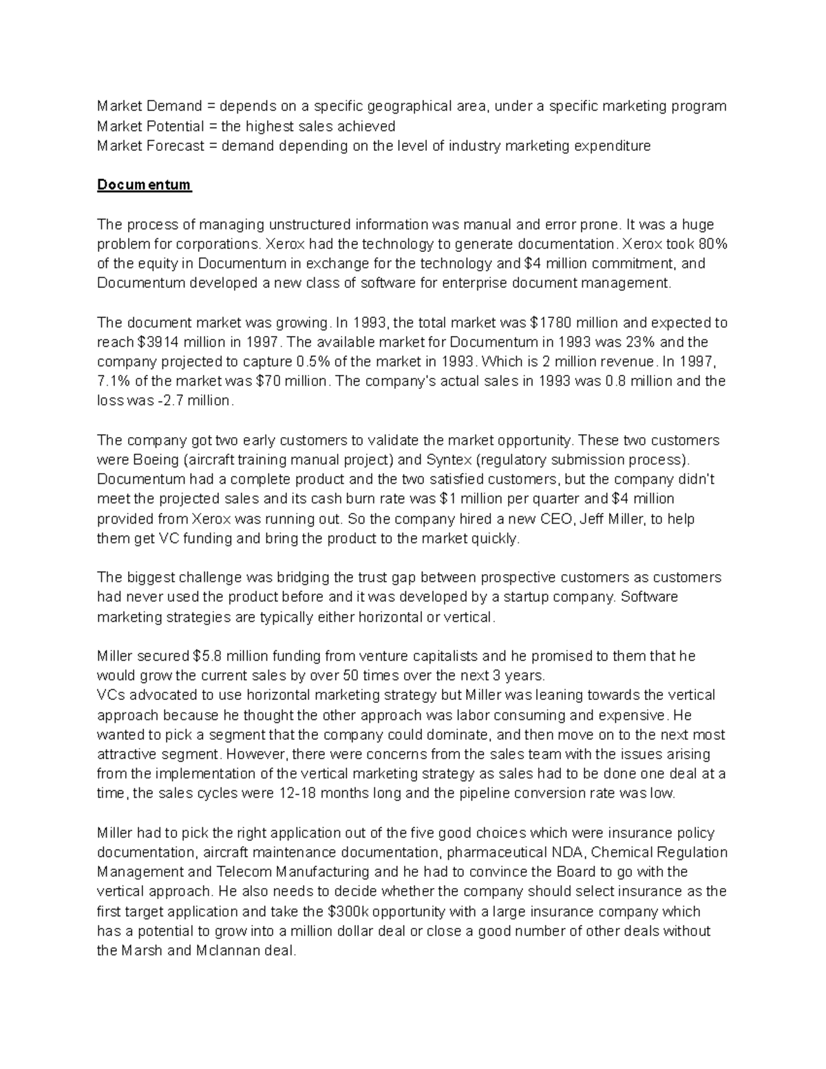 HBS Case Study: Documentum Market Strategy Analysis - Studocu