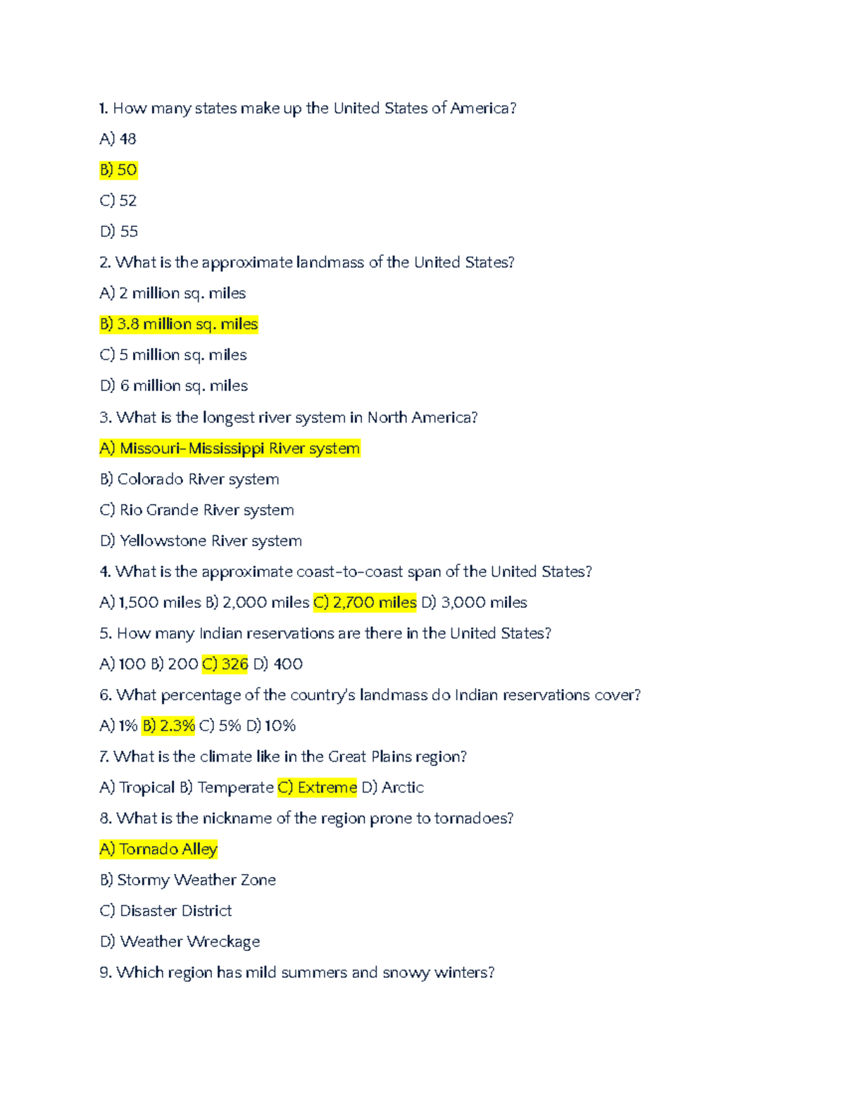 Test America: 70 Questions & Answers for US Geography & Culture - Studocu