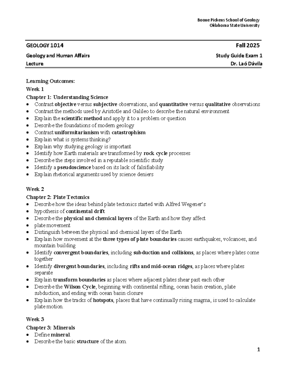 GEOLOGY 1014: Exam 1 Study Guide - Fall 2025 Overview - Studocu
