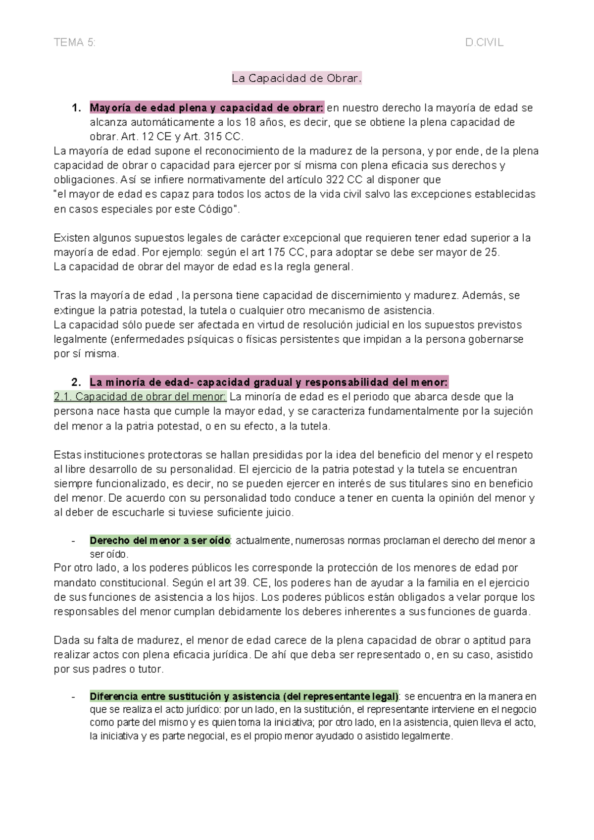 Tema 5: D.CIVIL - Capacidad de Obrar y Protección de Menores y ...