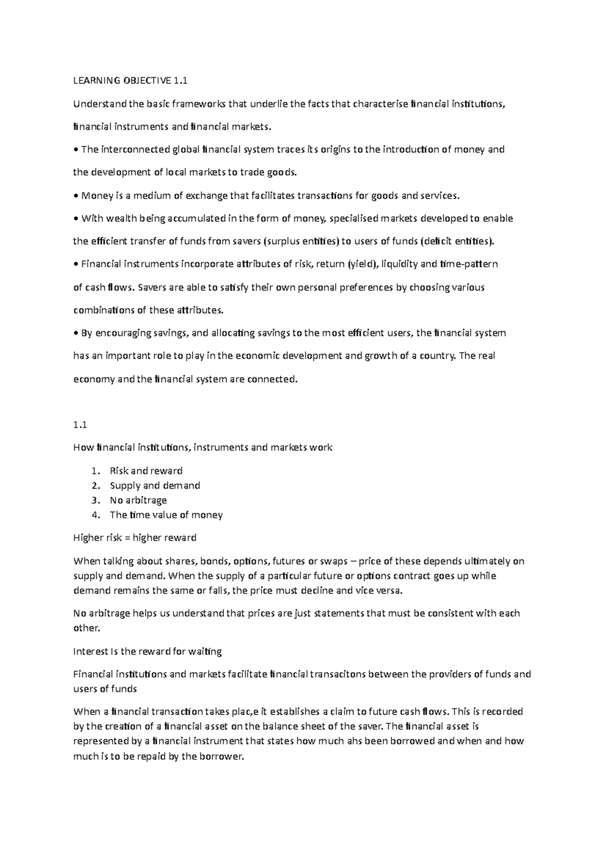 FIM chapter 1 - Lecture notes 1 - LEARNING OBJECTIVE 1. Understand the ...