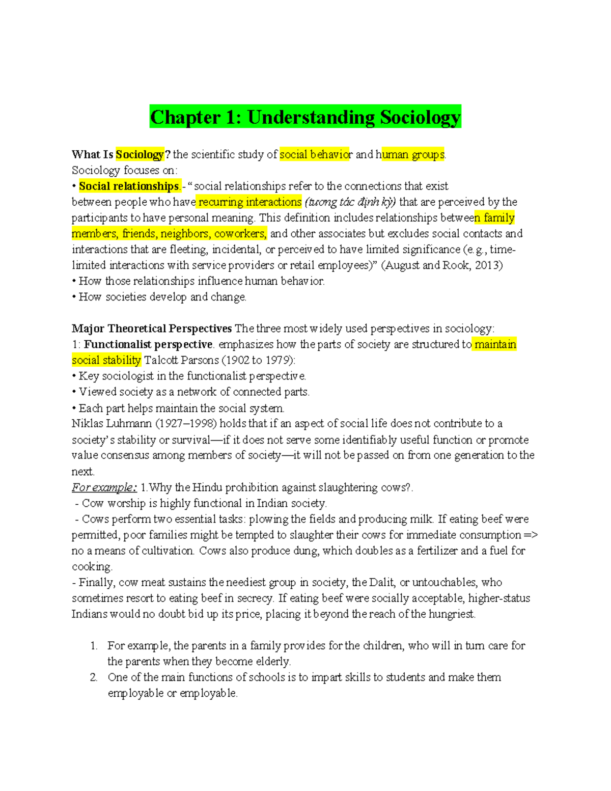 Sociology 101 - Midterm Lecture Notes on Key Concepts and Theories ...