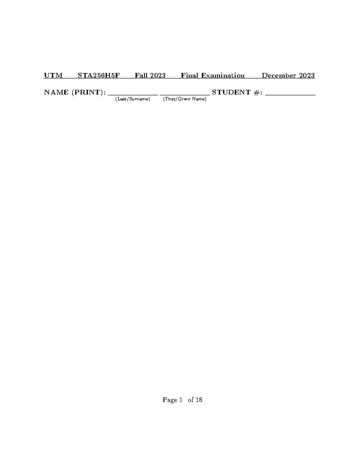 STA256 H5F Fall 2023 Final Exam Review Notes - Studocu