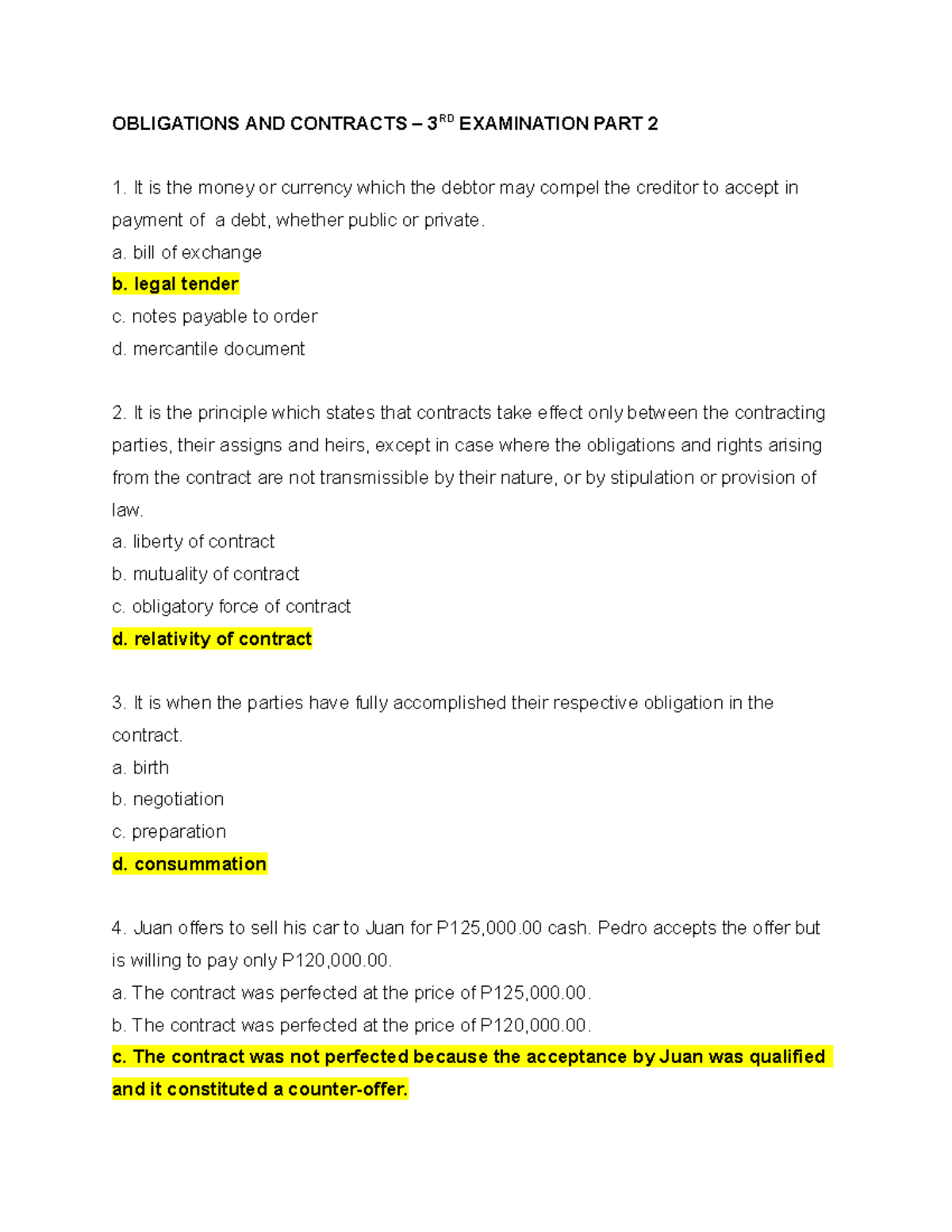Obligations and Contracts 3RD Exam Part 2 Review Guide - Studocu