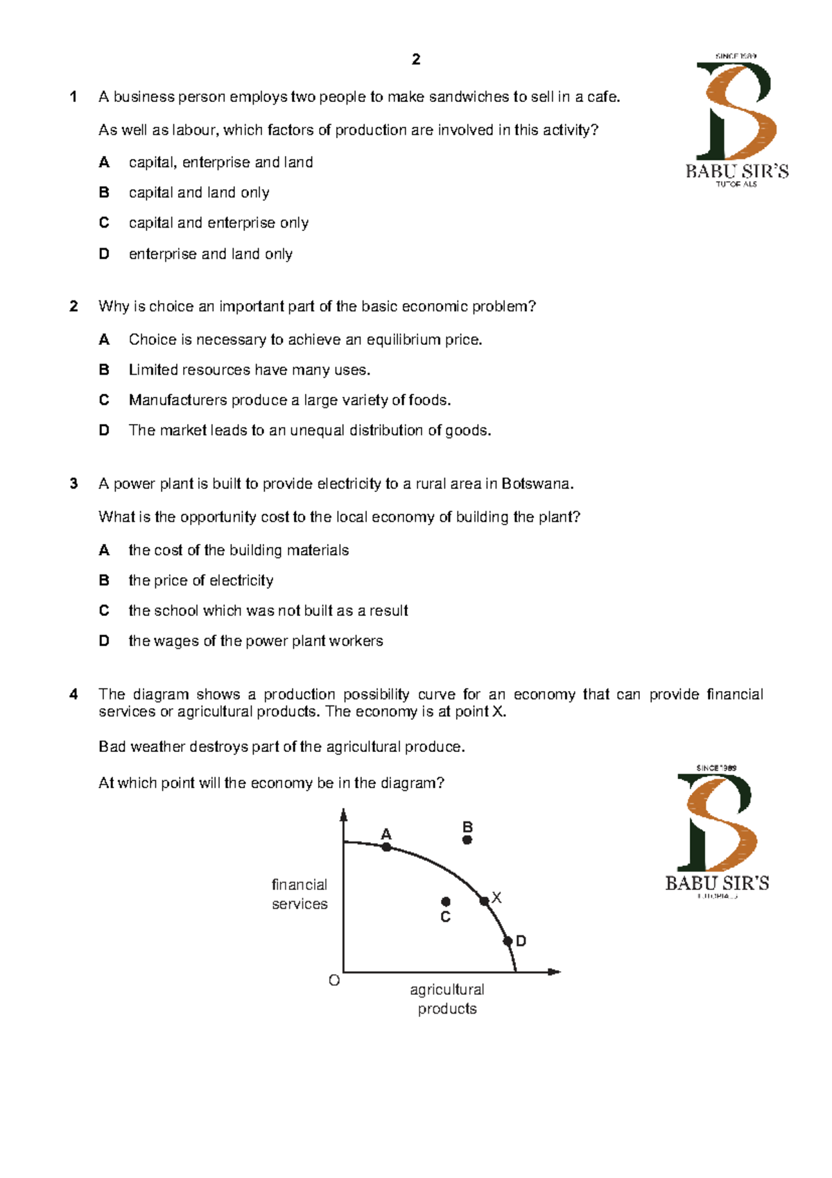0455 W15 Quiz: Economic Concepts and Production Factors - Studocu