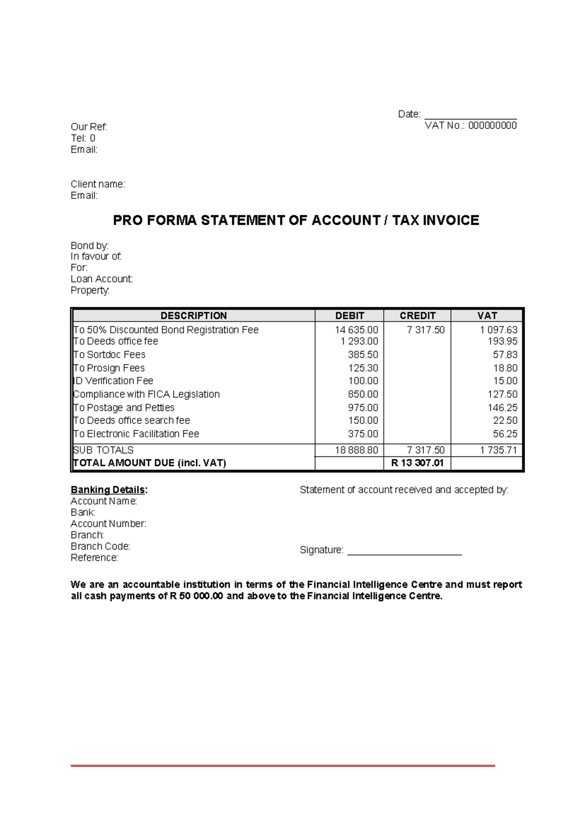Pro Forma Statement of Account Example - Conveyancing Details - Studocu