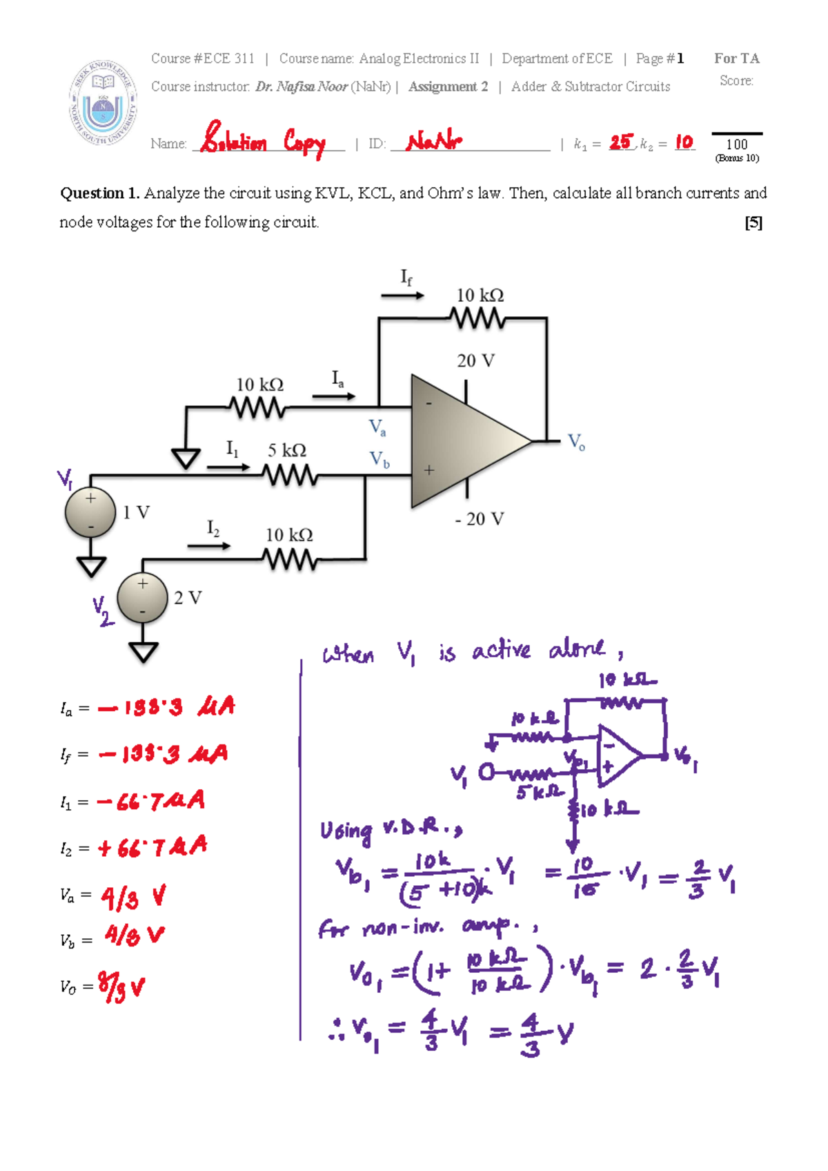 Analog Electronics II ECE 311 Assignment 2 Solution Manual - Spring ...