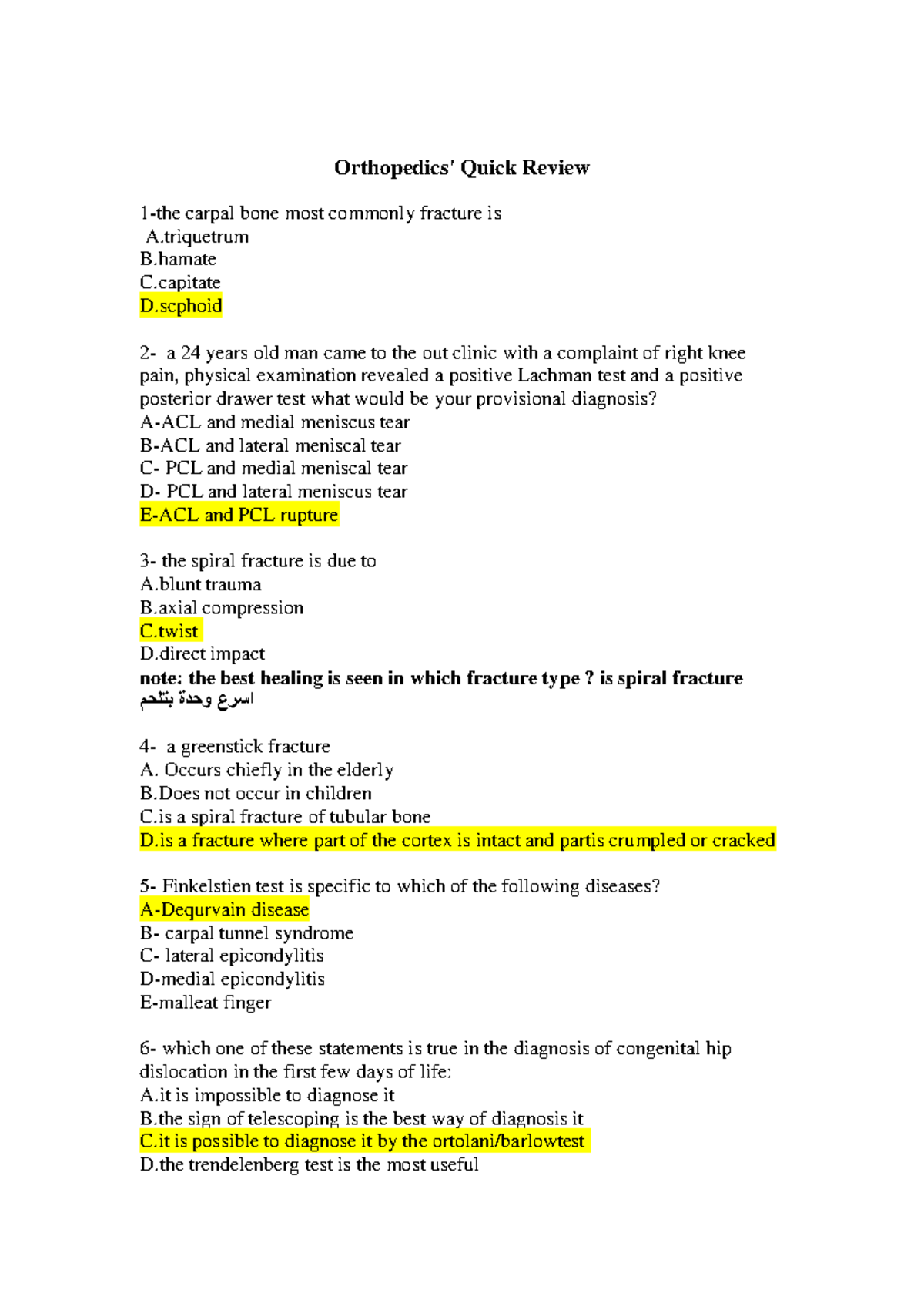 Orthopedics (ORT-101): Comprehensive Quick Review Guide - Studocu