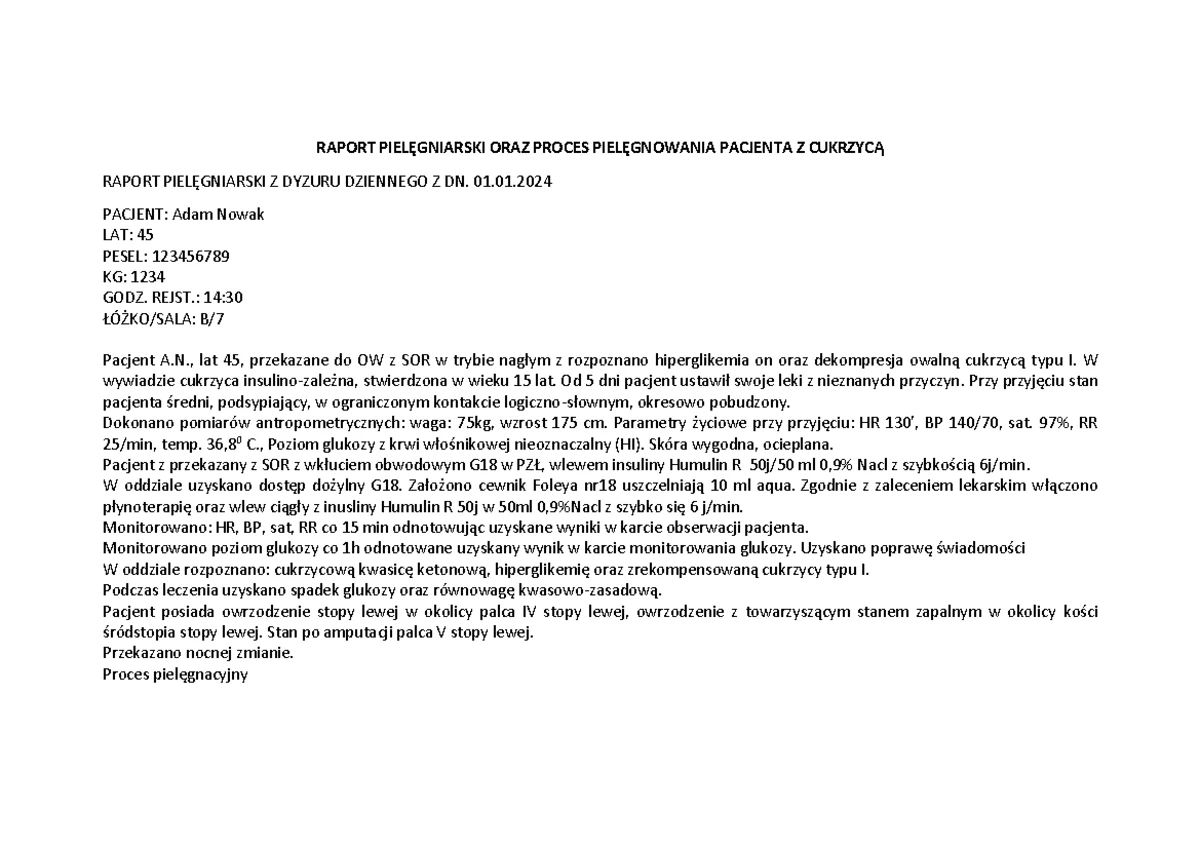 Proces Pielęgnowania Pacjenta Z Cukrzycą Pdf