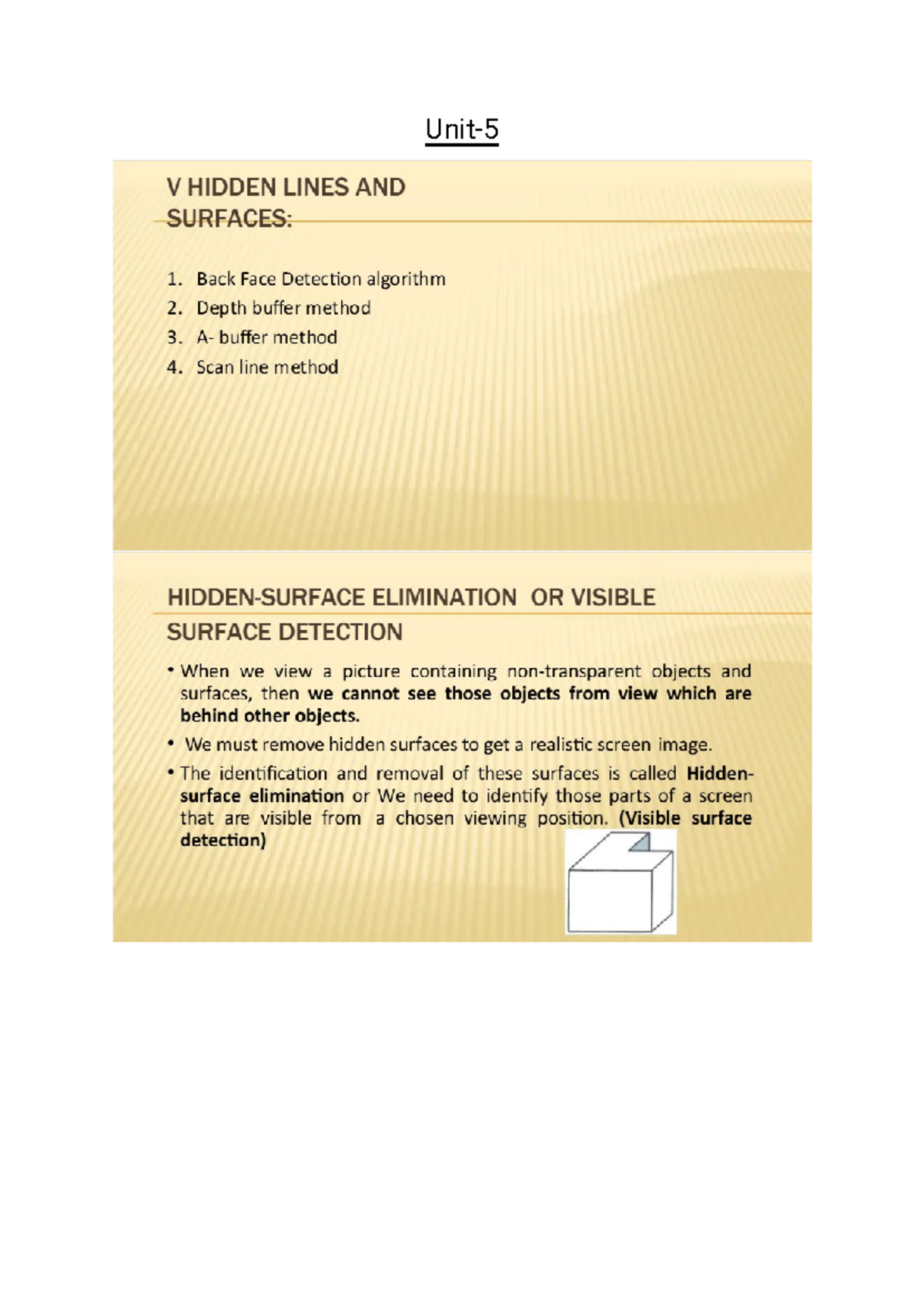 Unit-5: Hidden Lines and Surfaces - Back Face Detection & Methods - Studocu