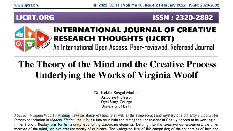 The Theory of the Mind and Creative Process in Virginia Woolf's Works ...