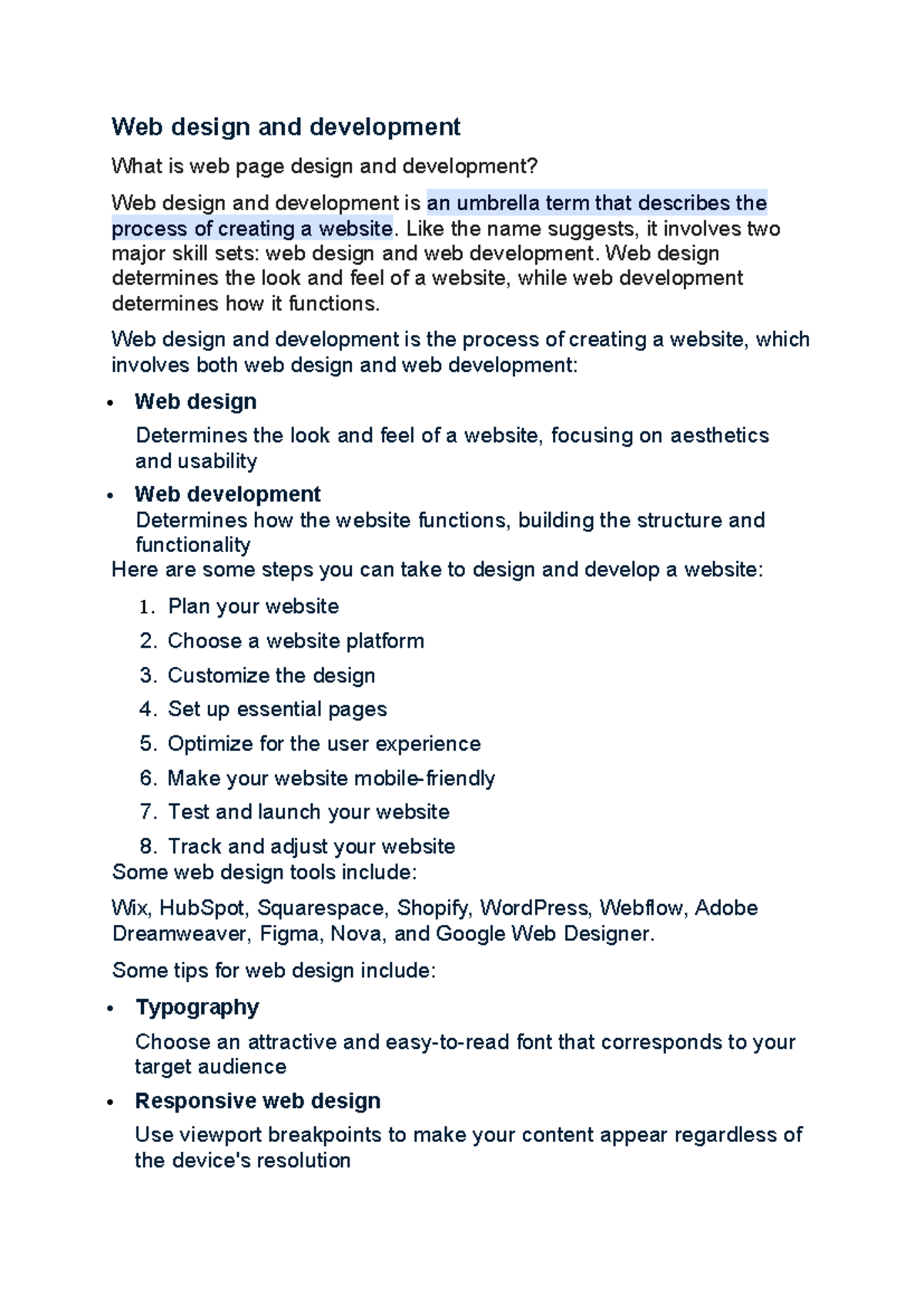 Web Design & Development Overview: Key Concepts & Tools (DECE24IT ...