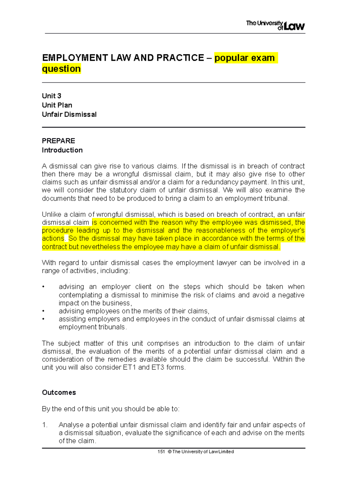2122 EMP U03 CE01 Unit Plan: Understanding Unfair Dismissal Claims ...