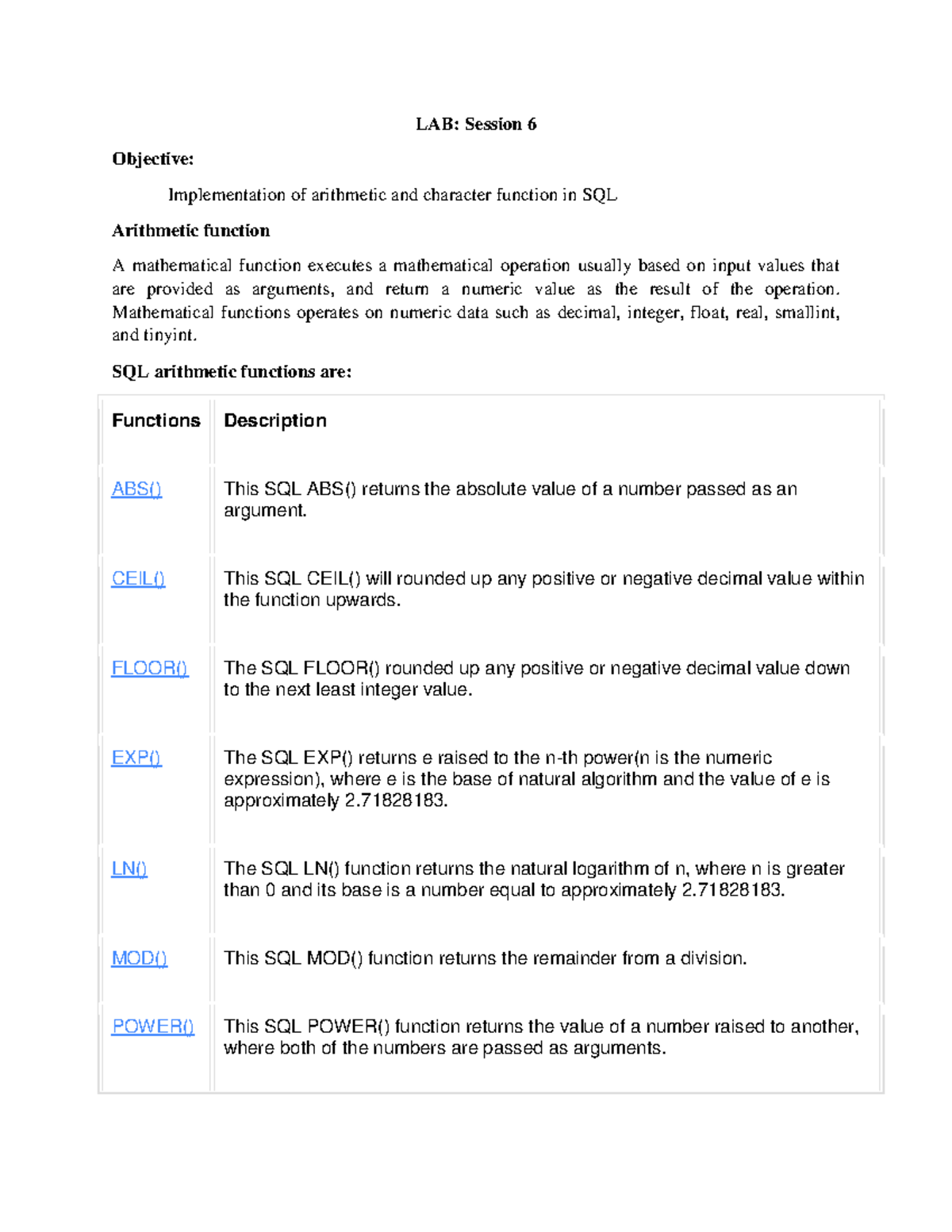 LAB 6 - LAb - LAB: Session 6 Objective: Implementation of arithmetic ...