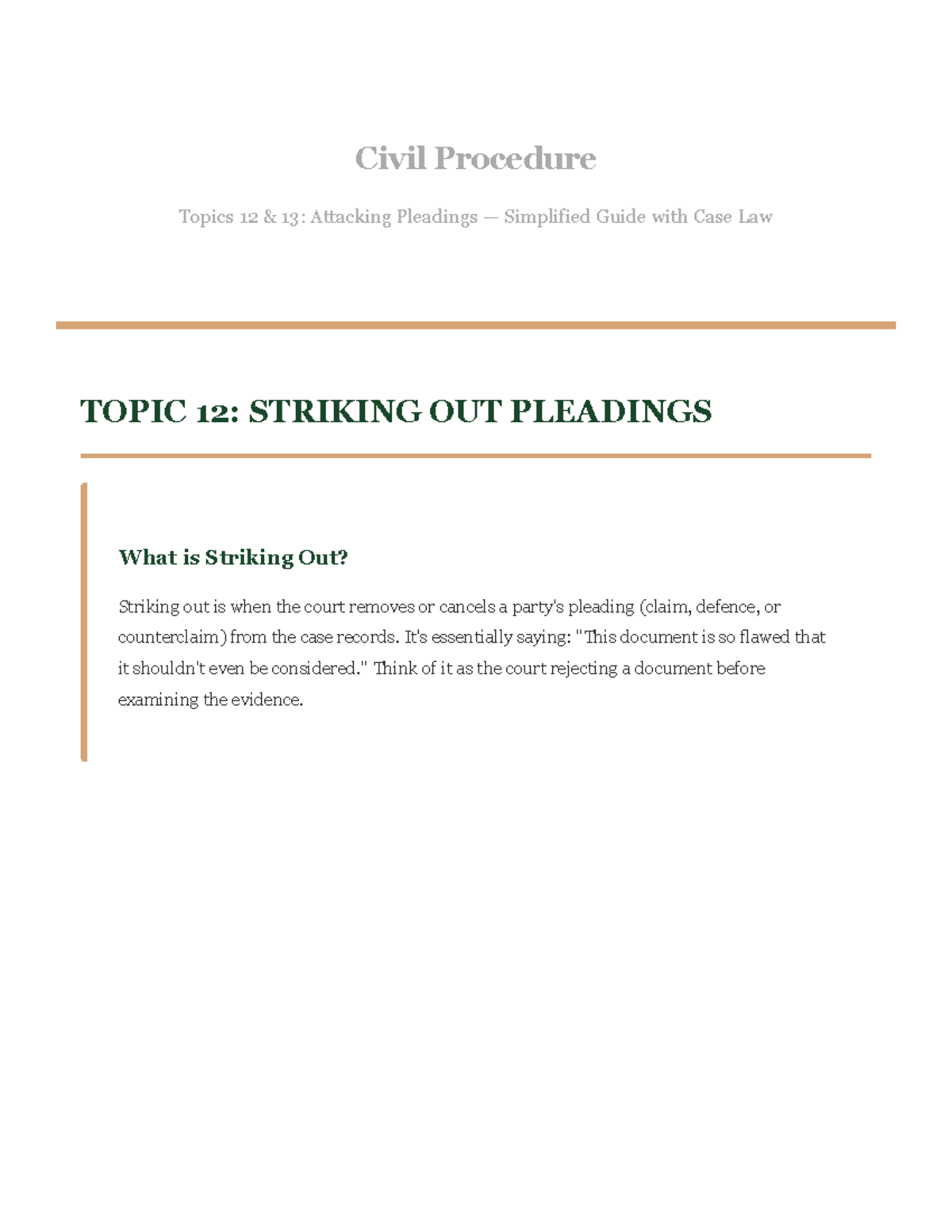 Civil Procedure Topics 12 & 13: Striking Out & Attacking Pleadings ...