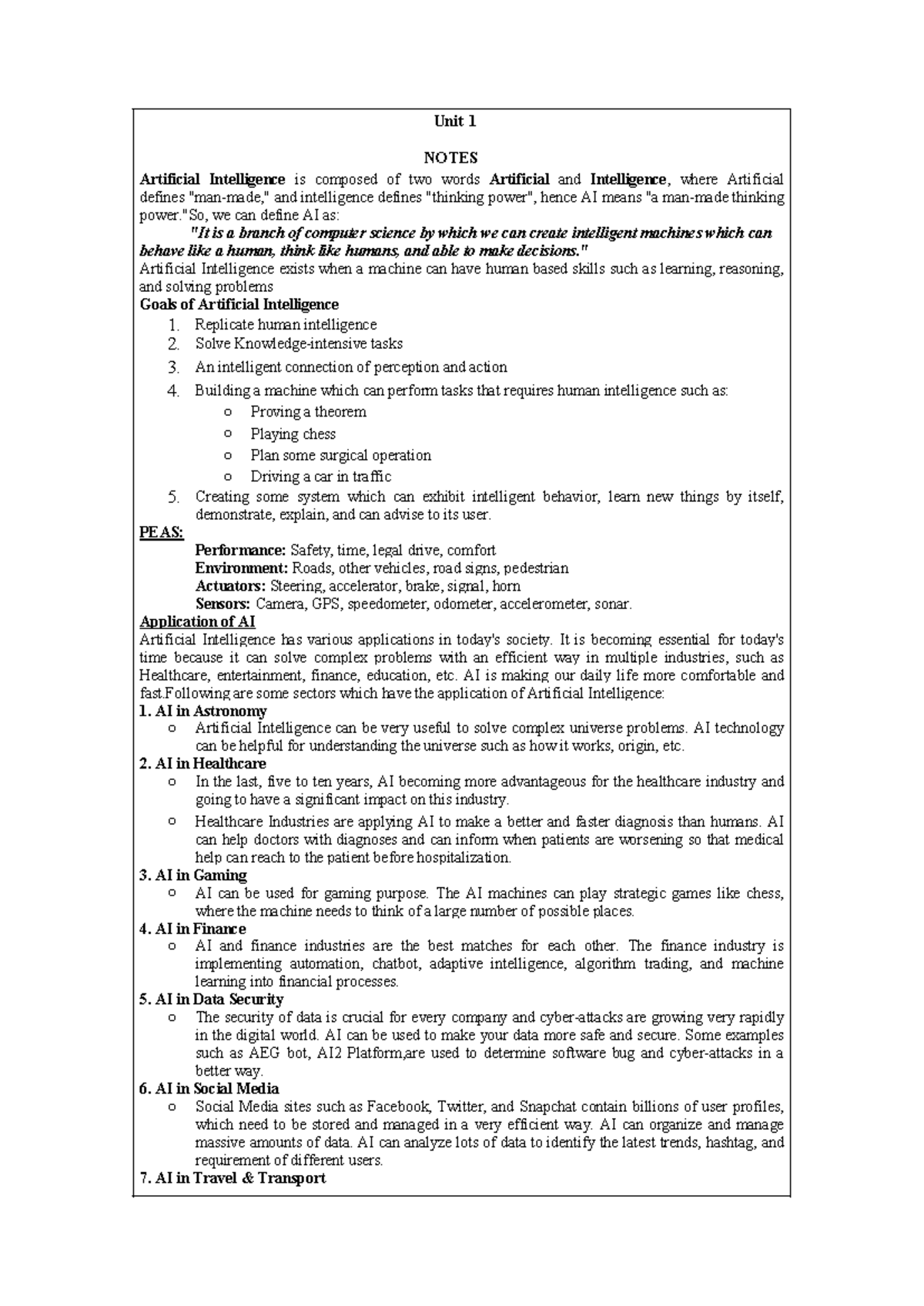 Unit 1 & 2 Notes on Artificial Intelligence (IIS) - Studocu