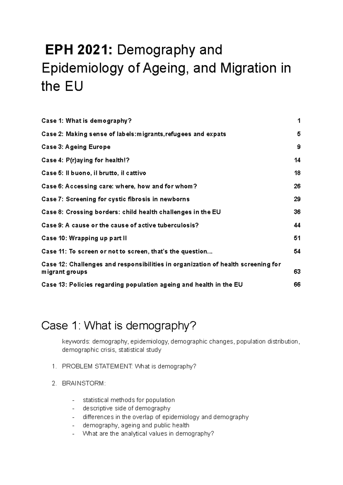 EPH 2021: Epidemiology and Demography of Ageing in the EU Cases ...
