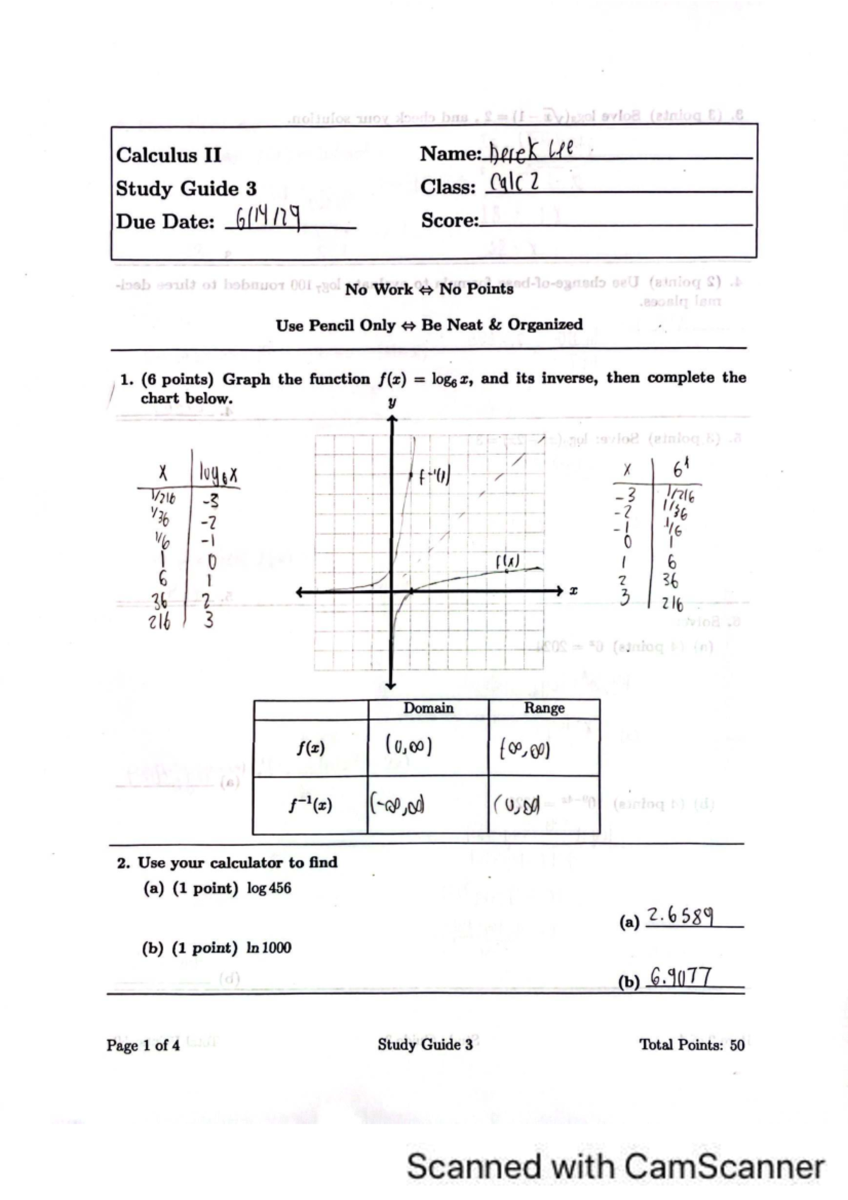 Calculus II (Calc 2) Study Guide 3: Functions, Logs, and Integrals ...