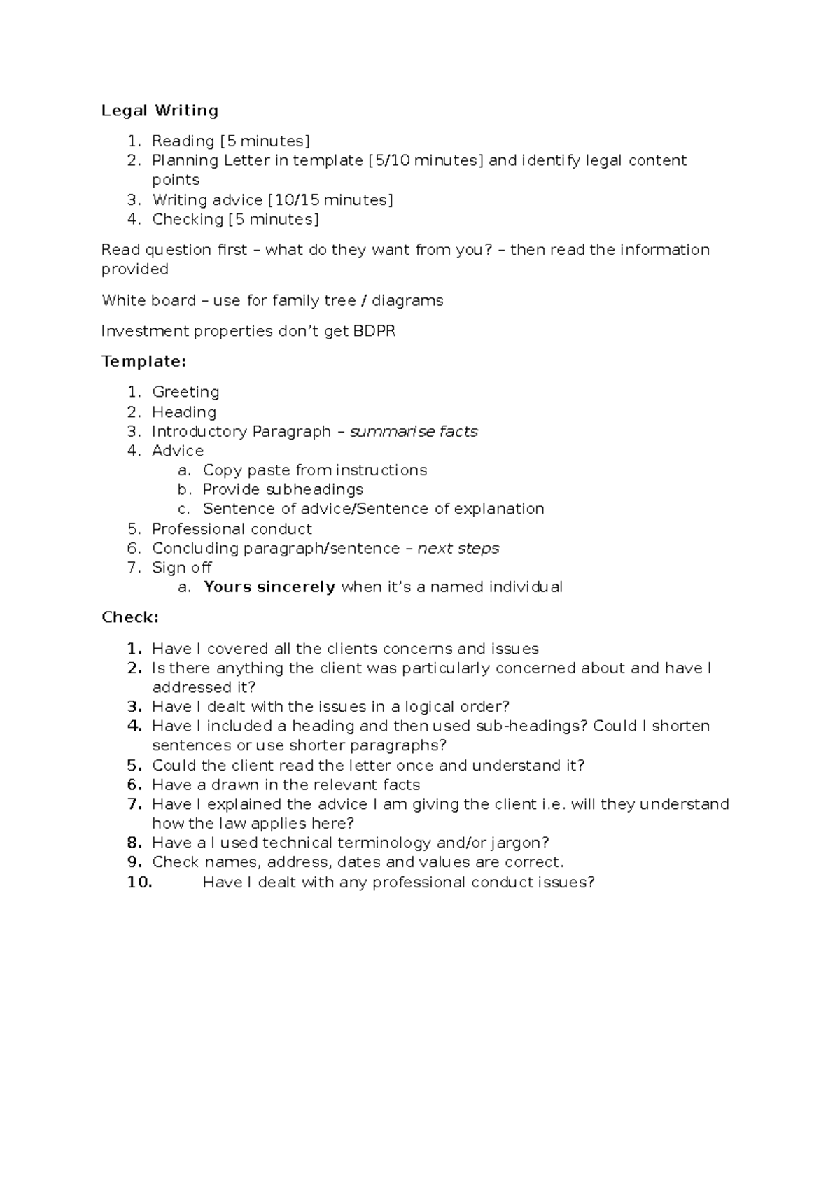 Legal Writing 1: Planning and Structuring Client Letters - Studocu