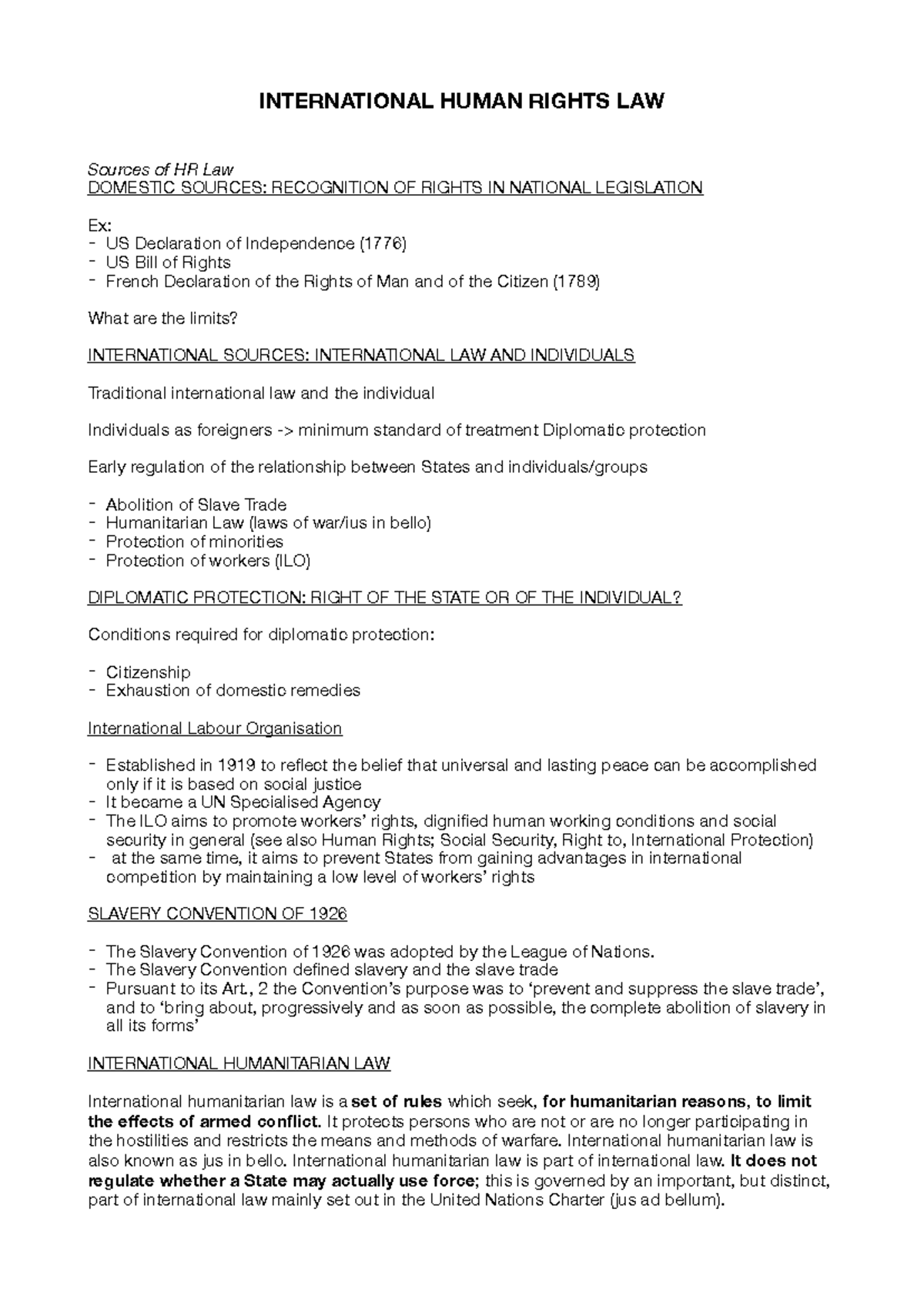 International Human Rights Law: Sources and Key Concepts - Studocu
