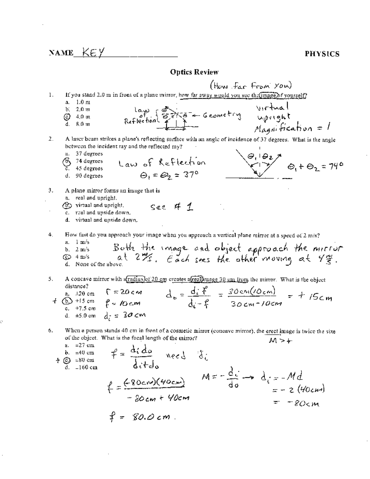 PHYSICS 101: Optics Review Solutions for Exam Preparation - Studocu