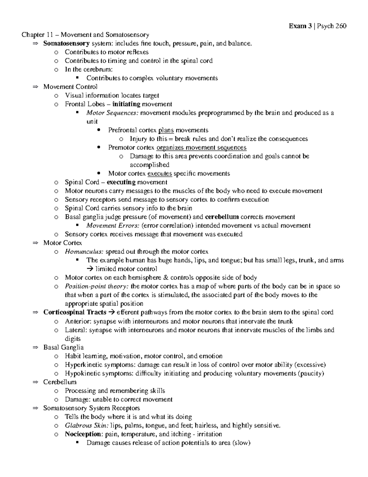 PSYCH 260 Exam 3 Study Guide: Movement and Motivation Insights - Studocu