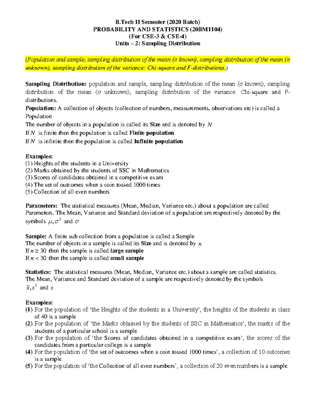 Sem 4 Maths Unit 3: Random Variables - Continuous & Discrete Analysis ...