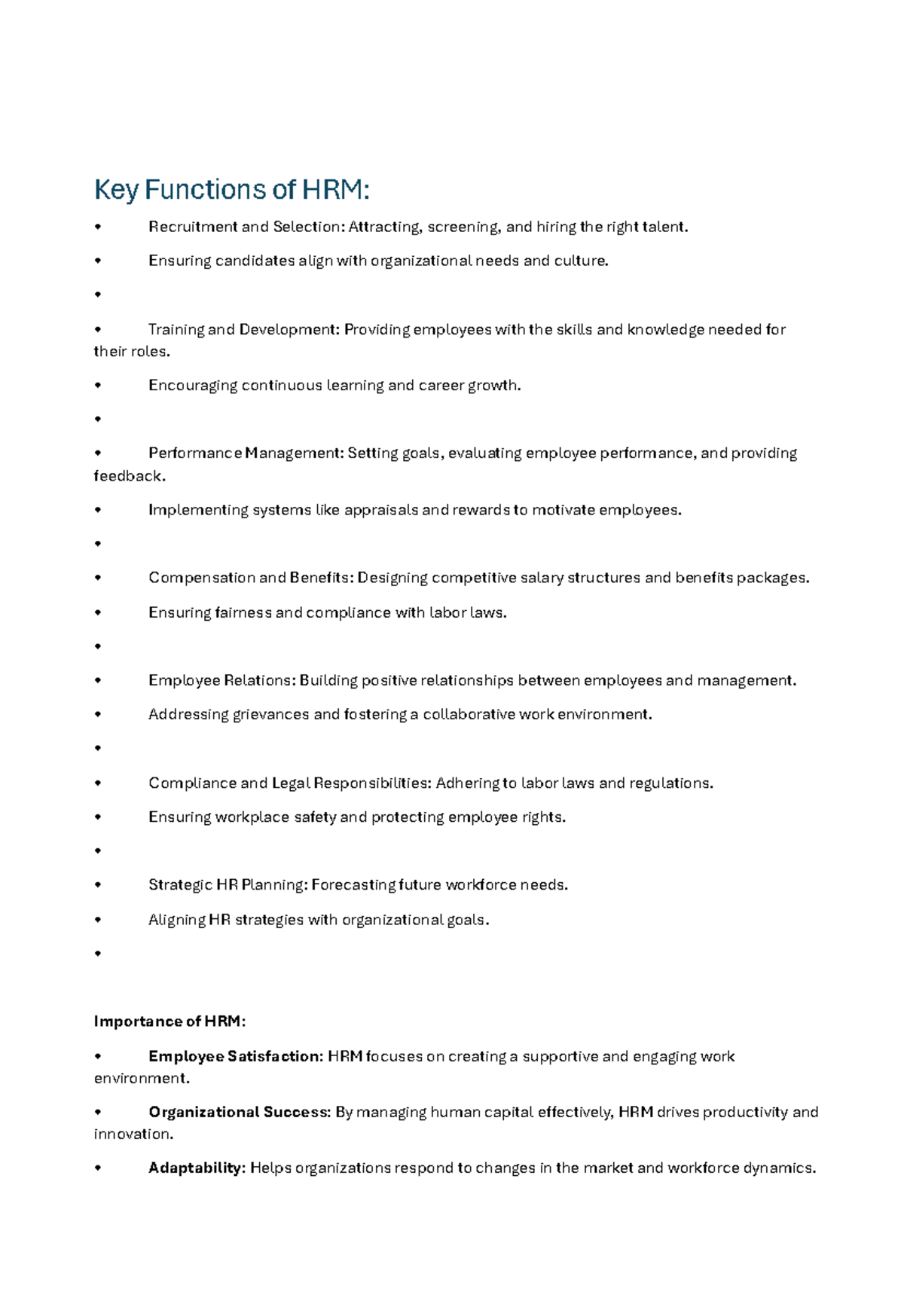 Key Functions of HRM - Notes on Recruitment, Training, and Management ...